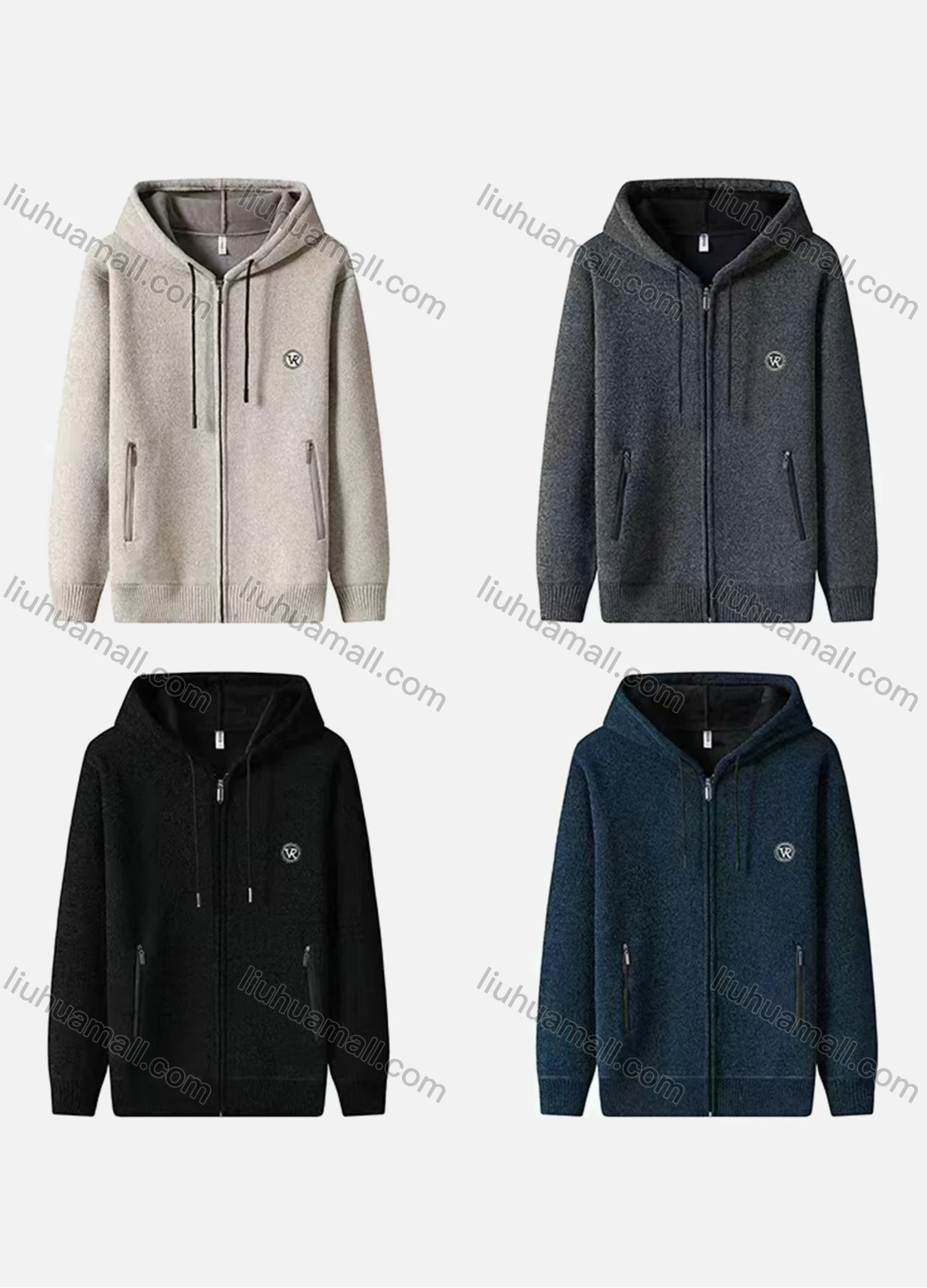 Wholesale Men's Plain Zip-Up Hooded Sweetshirt With Zip Pockets & Fleece Lined - Liuhuamall