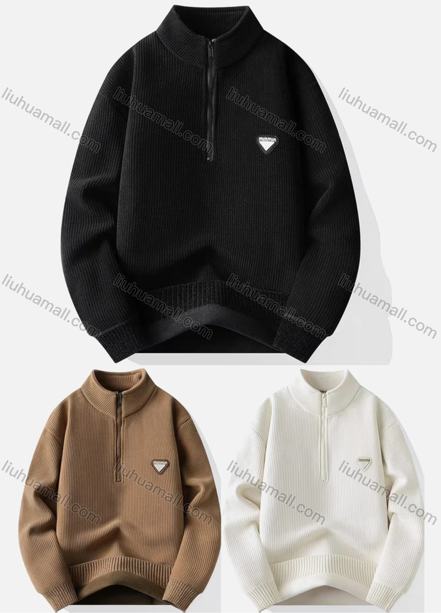 Wholesale Men's Quarter Zip Stand Collar Plain Thermal Sweater - Liuhuamall