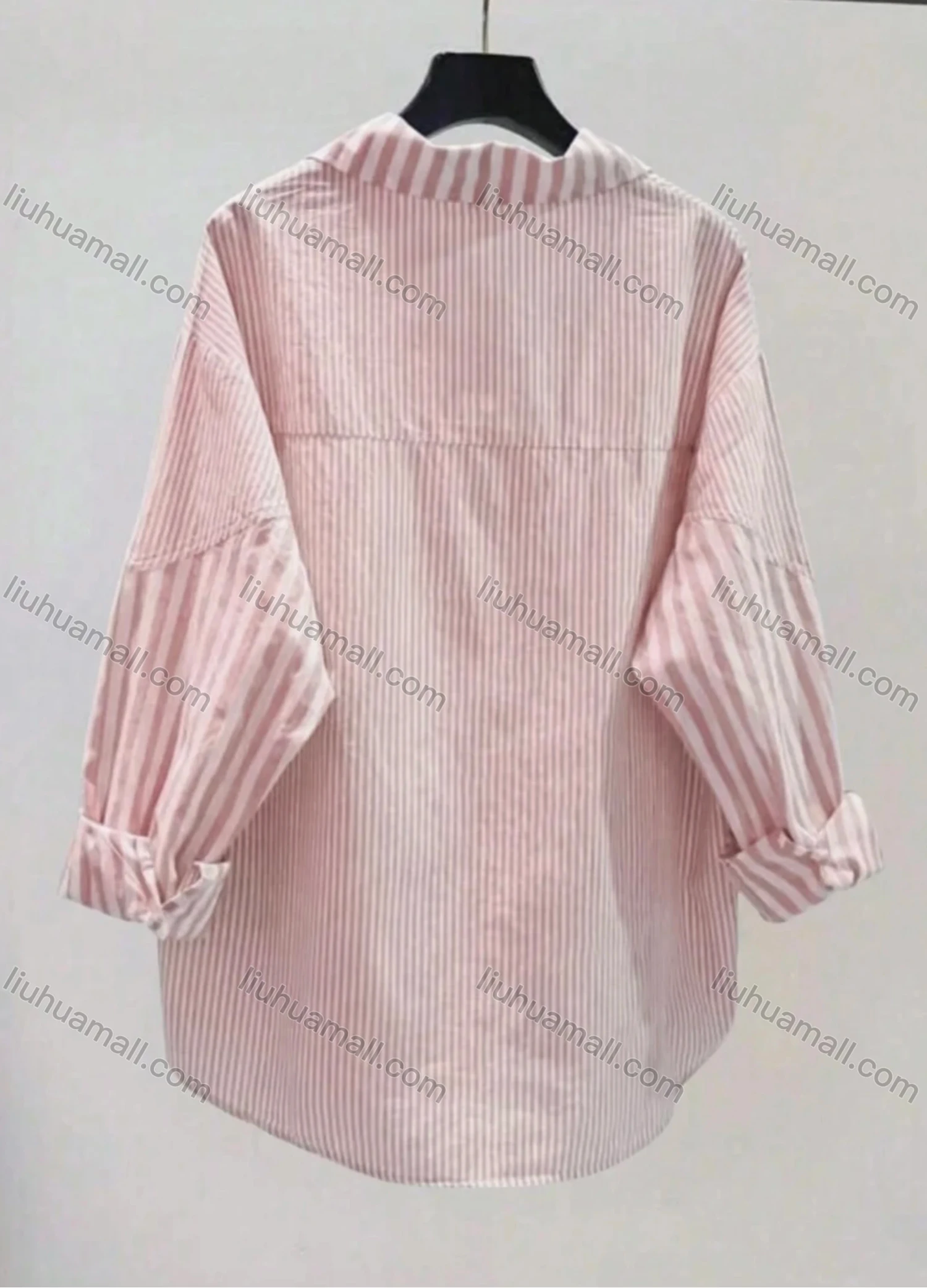 Wholesale Women's Striped Splicing Button-Up Oversized Fit Shirt - Liuhuamall