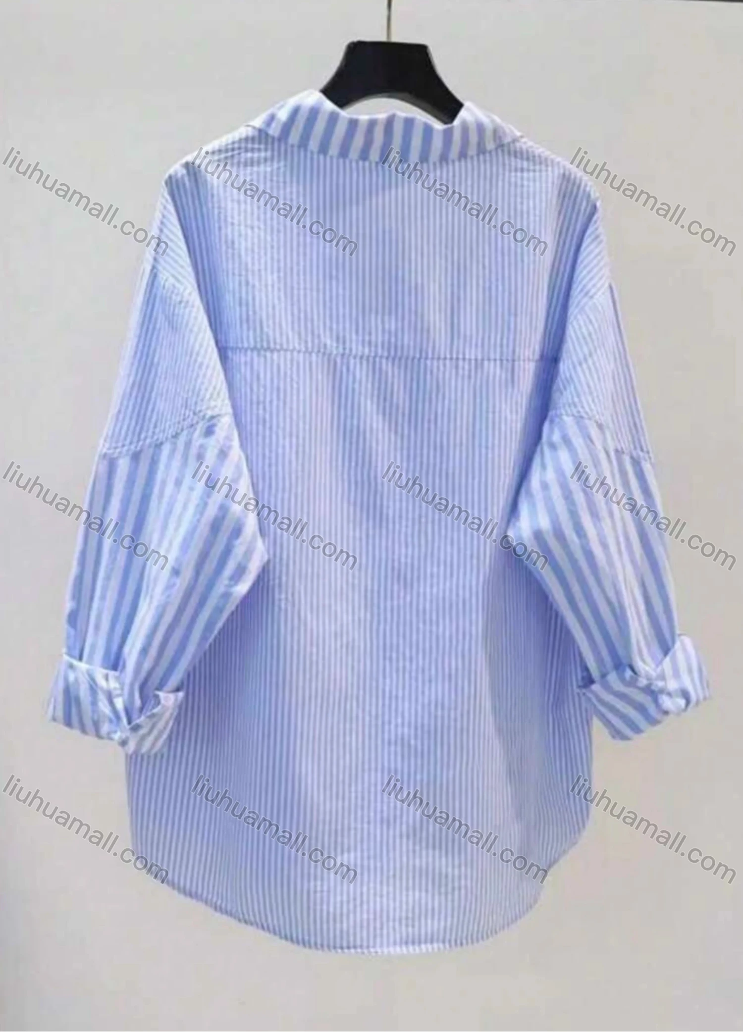 Wholesale Women's Striped Splicing Button-Up Oversized Fit Shirt - Liuhuamall