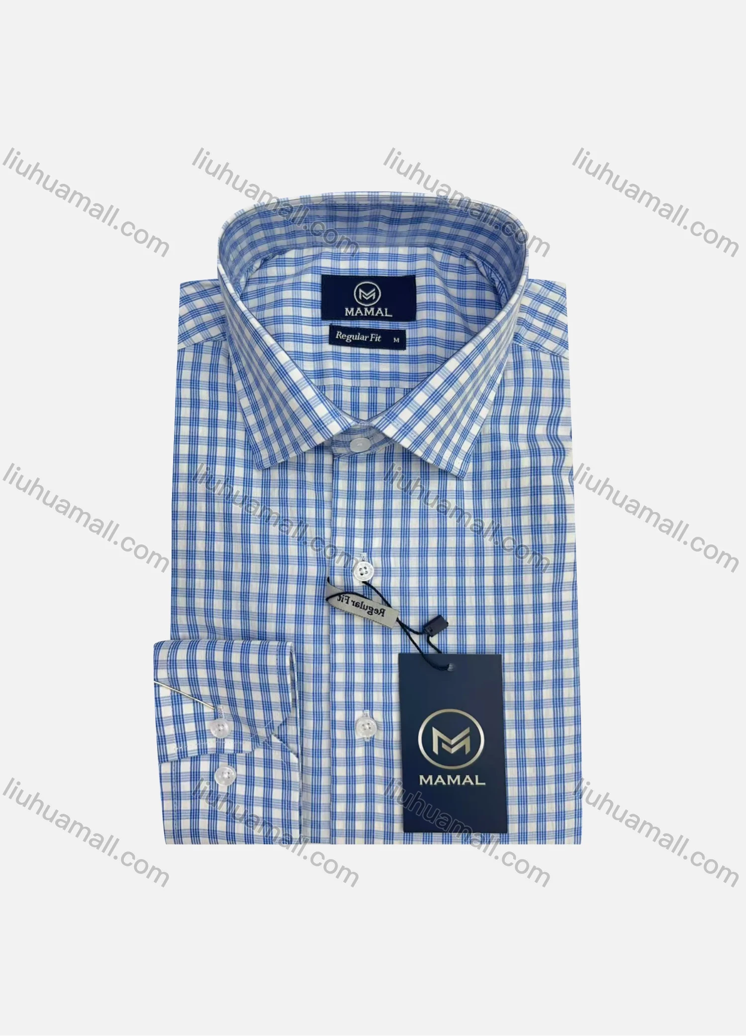 Wholesale Gingham Business Wear For Men Classic Pointed Collar Long Sleeved #66 - Liuhuamall