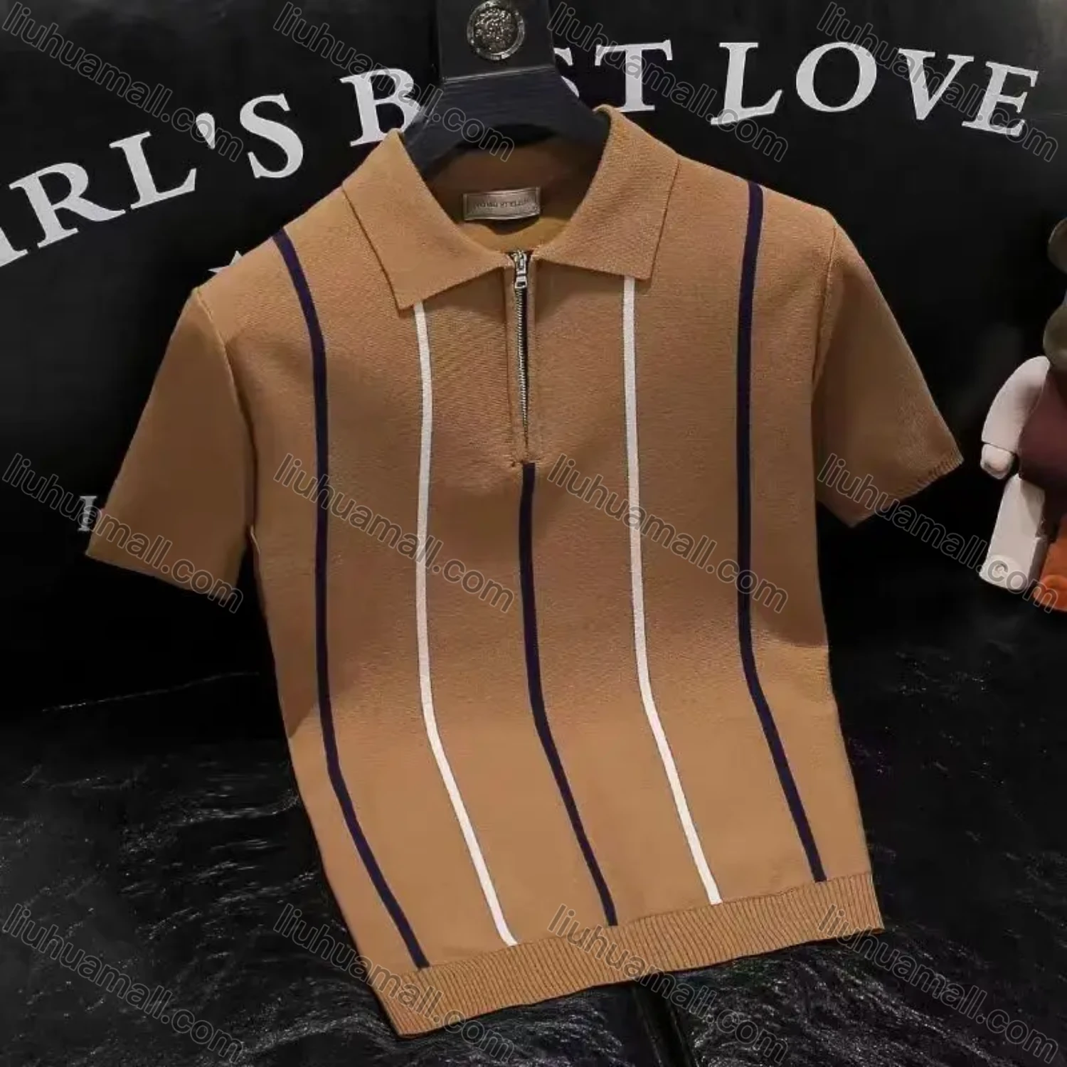 Wholesale Oscar Factory Temperament Men's Knitted Striped Polo Shirt, comfortable and breathable, zipper design - Liuhuamall