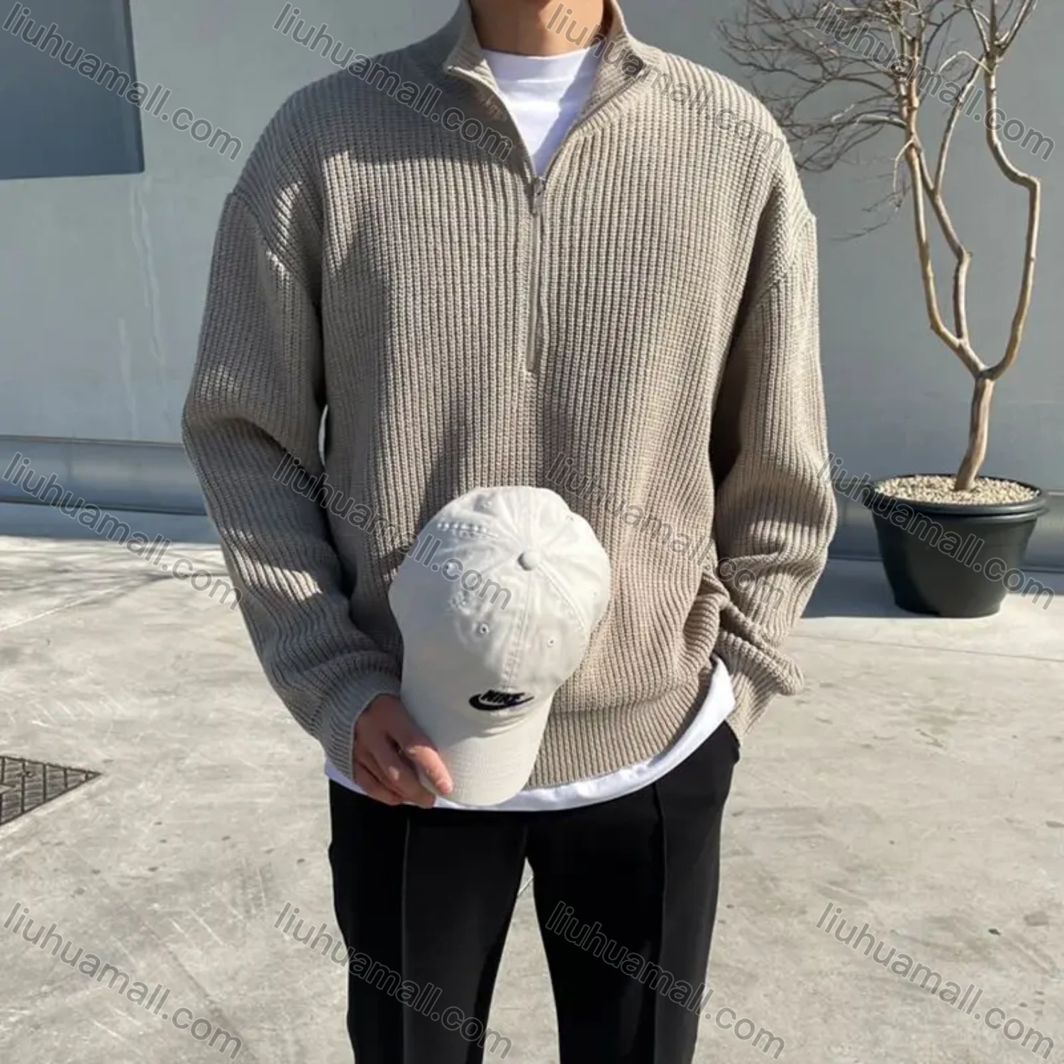 Wholesale Oscar factory casual men's knitted sweater with comfortable soft fabric and zippered stand-up collar - Liuhuamall