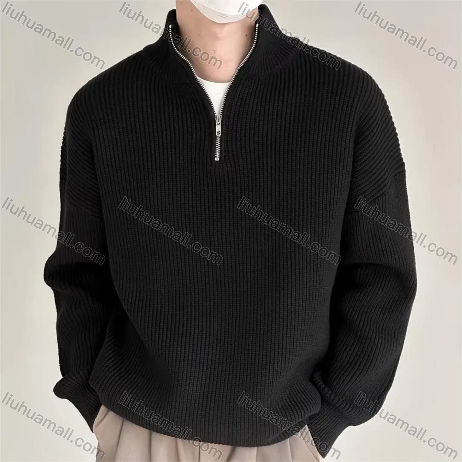 Wholesale Oscar factory casual men's knitted sweater with comfortable soft fabric and zippered stand-up collar - Liuhuamall