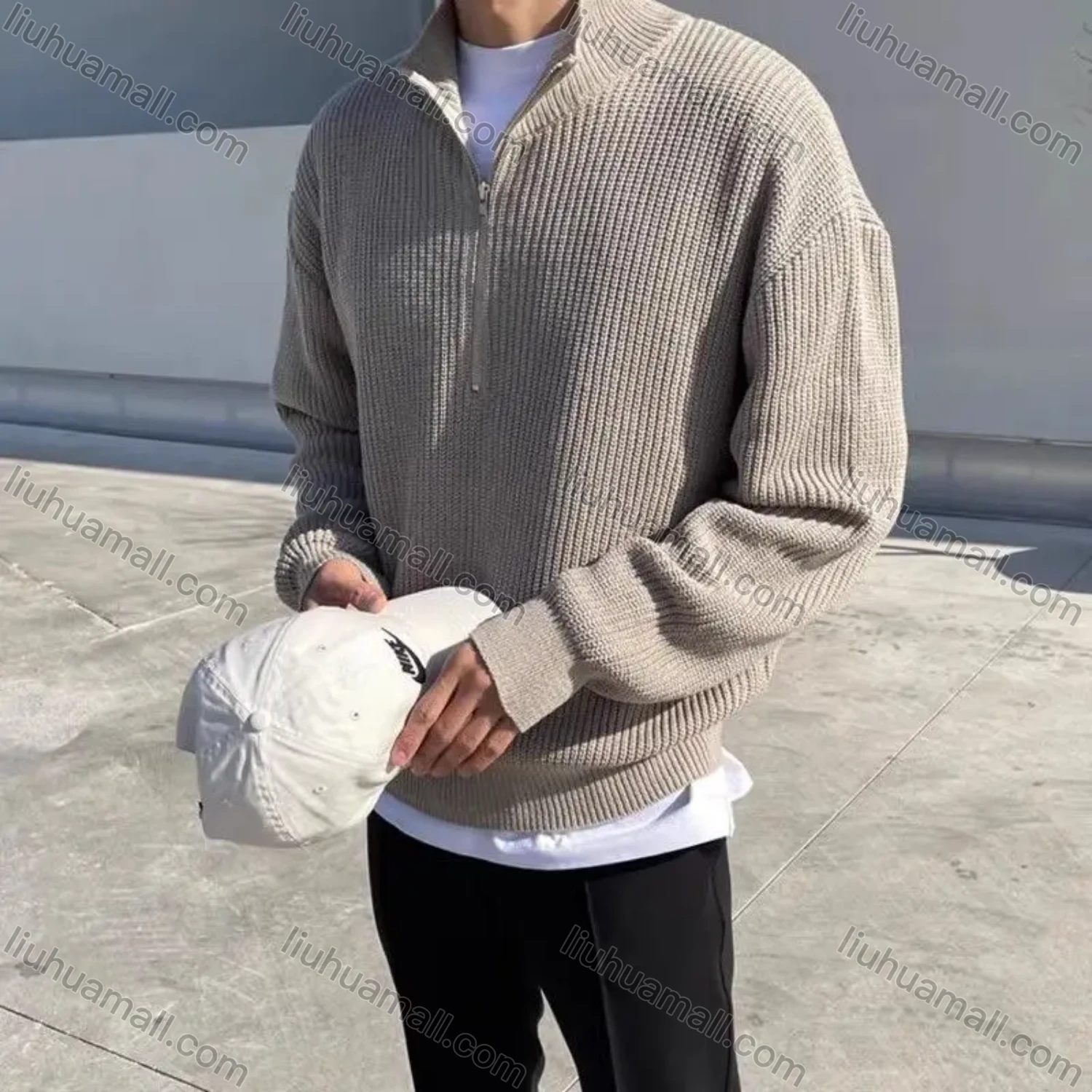 Wholesale Oscar factory casual men's knitted sweater with comfortable soft fabric and zippered stand-up collar - Liuhuamall