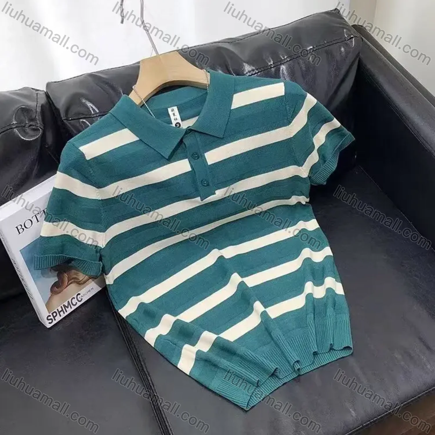 Wholesale Oscar factory casual men's knitted polo sweater, comfortable soft fabric, striped top, a must-choose for men - Liuhuamall