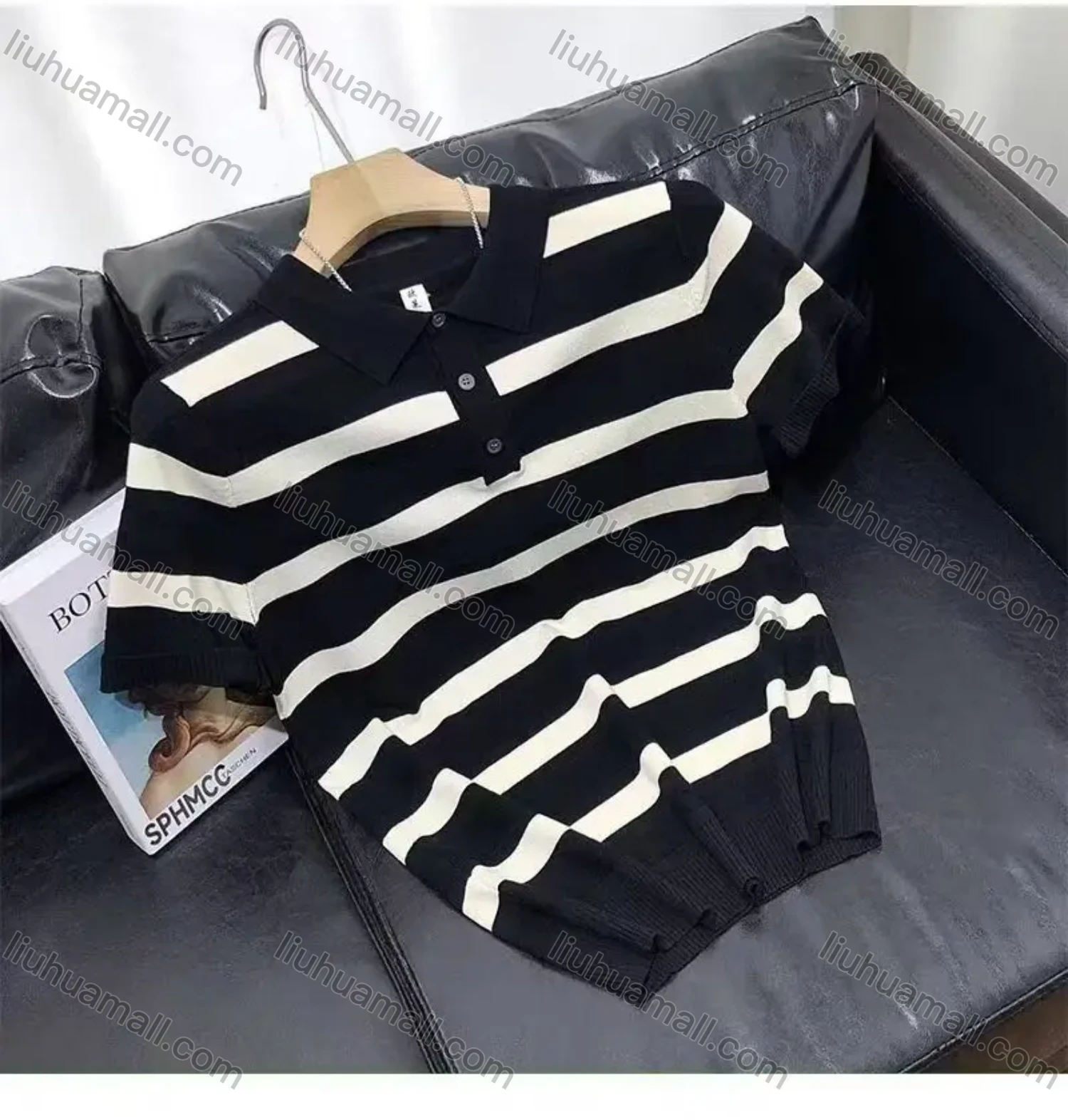 Wholesale Oscar factory casual men's knitted polo sweater, comfortable soft fabric, striped top, a must-choose for men - Liuhuamall