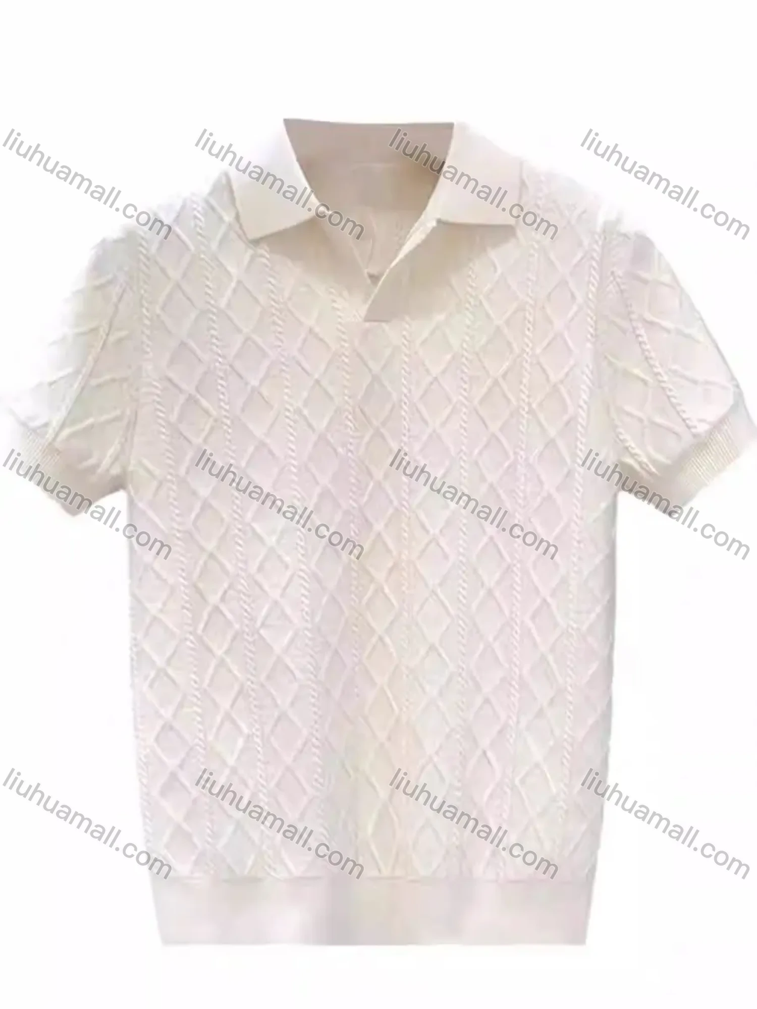 Wholesale Oscar factory men's comfortable short-sleeve polo shirt, knitted diamond-pattern top, warm and soft fabric. - Liuhuamall