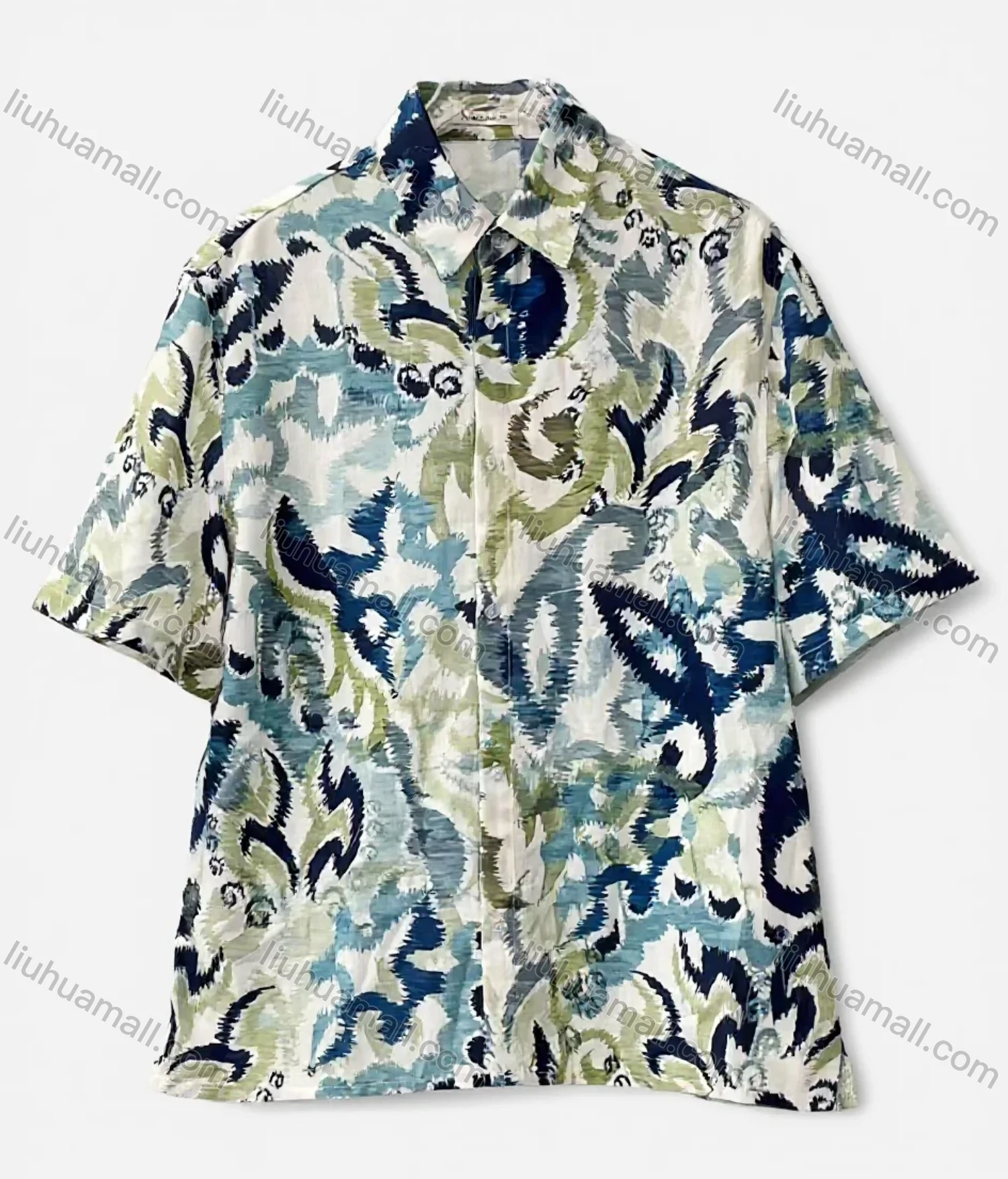 Wholesale Vibrant Men's Floral Print Shirt Wholesale - Blue Green Abstract Design, Short Sleeve, Fashion Top - Liuhuamall
