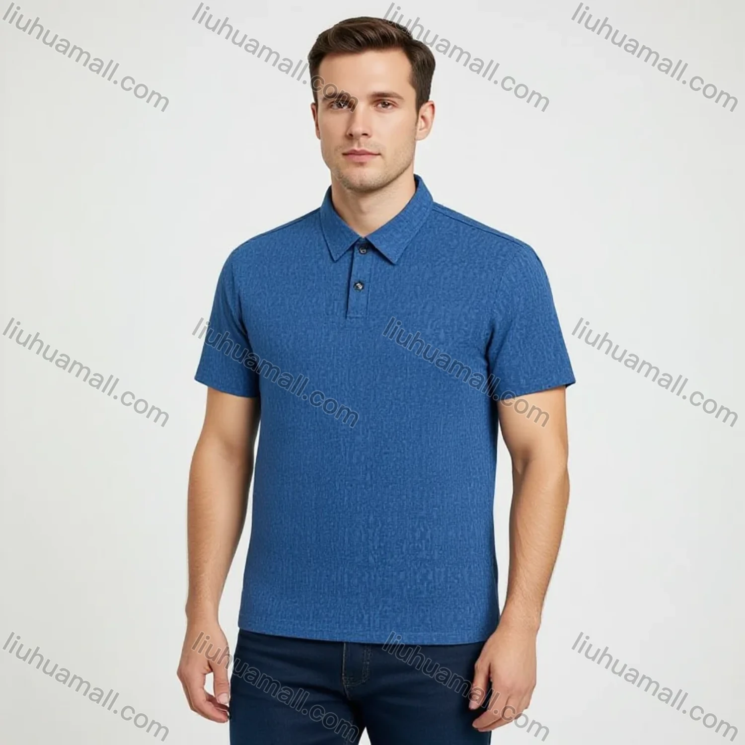 Wholesale Classic Blue Polo Shirt - Men's Cotton Blend, Slim Fit, Minimalist Design, Bulk Orders - Liuhuamall