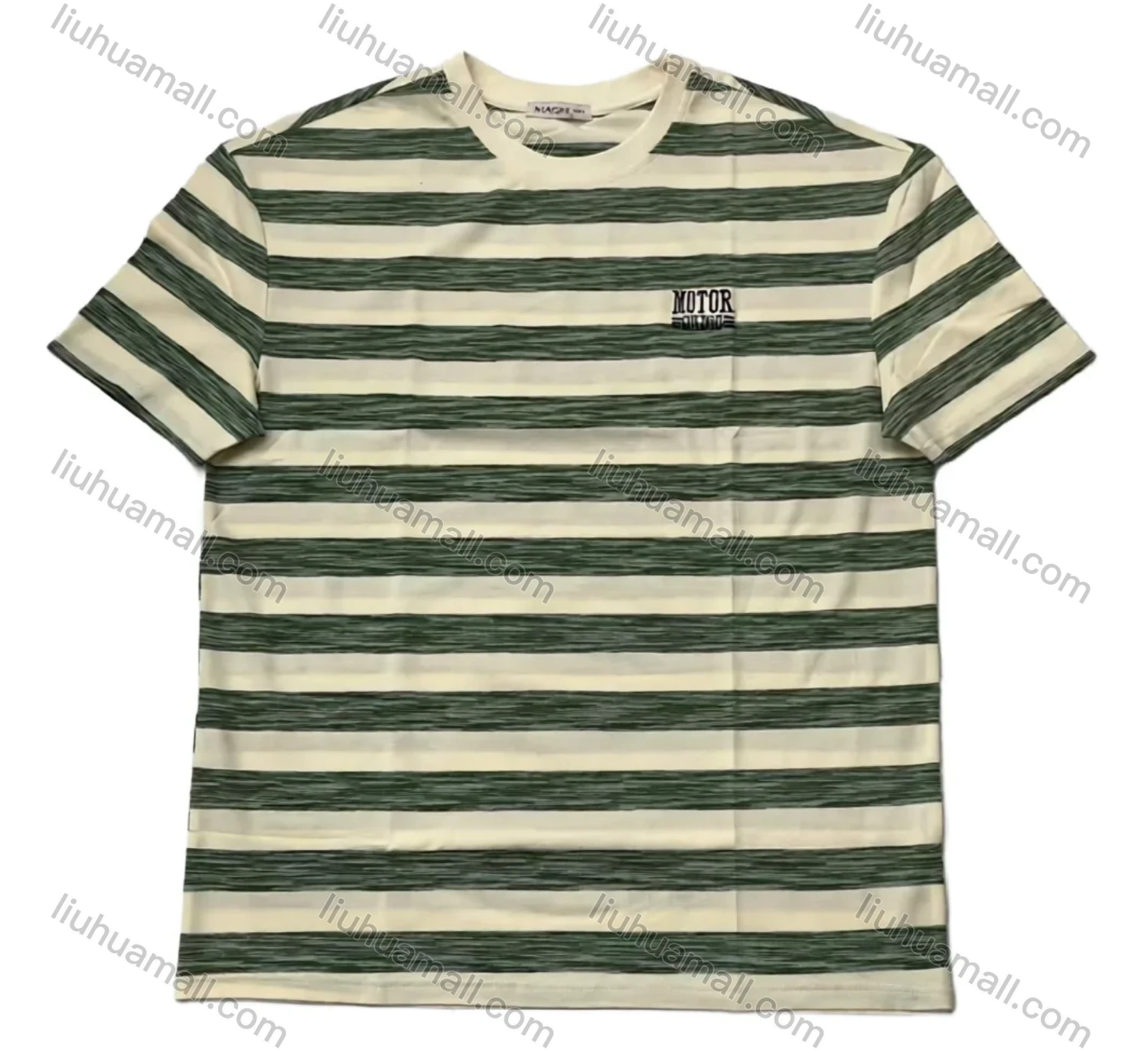 Wholesale Men's Green White Striped T-Shirt Wholesale - NYTOR Chest Logo, Soft Cotton, Crew Neck, Bulk Discounts - Liuhuamall