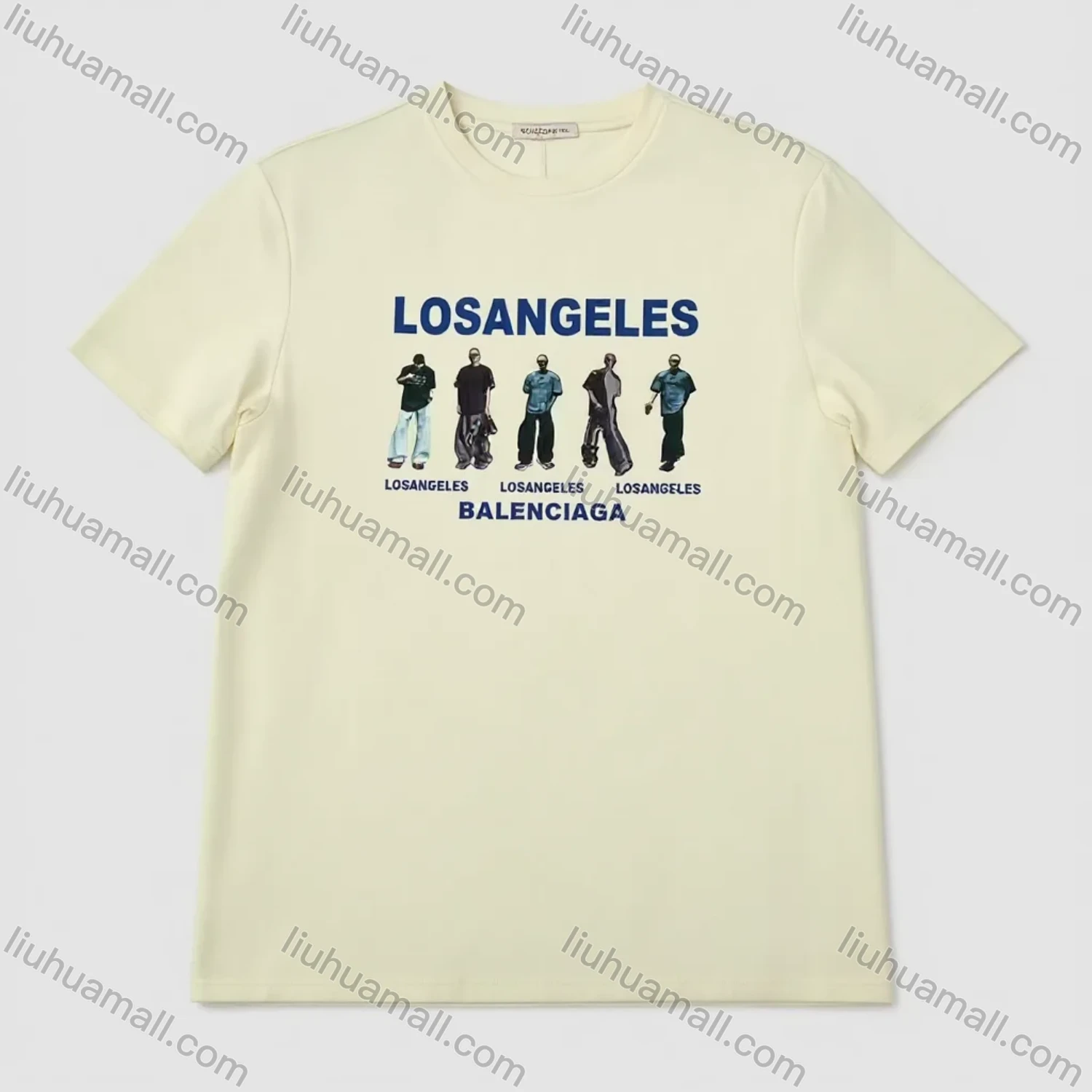 Wholesale Men's CreamBalenciaga T-Shirt Wholesale - LA Graphic Print, Soft Cotton, Crew Neck, Bulk Order Discounts - Liuhuamall
