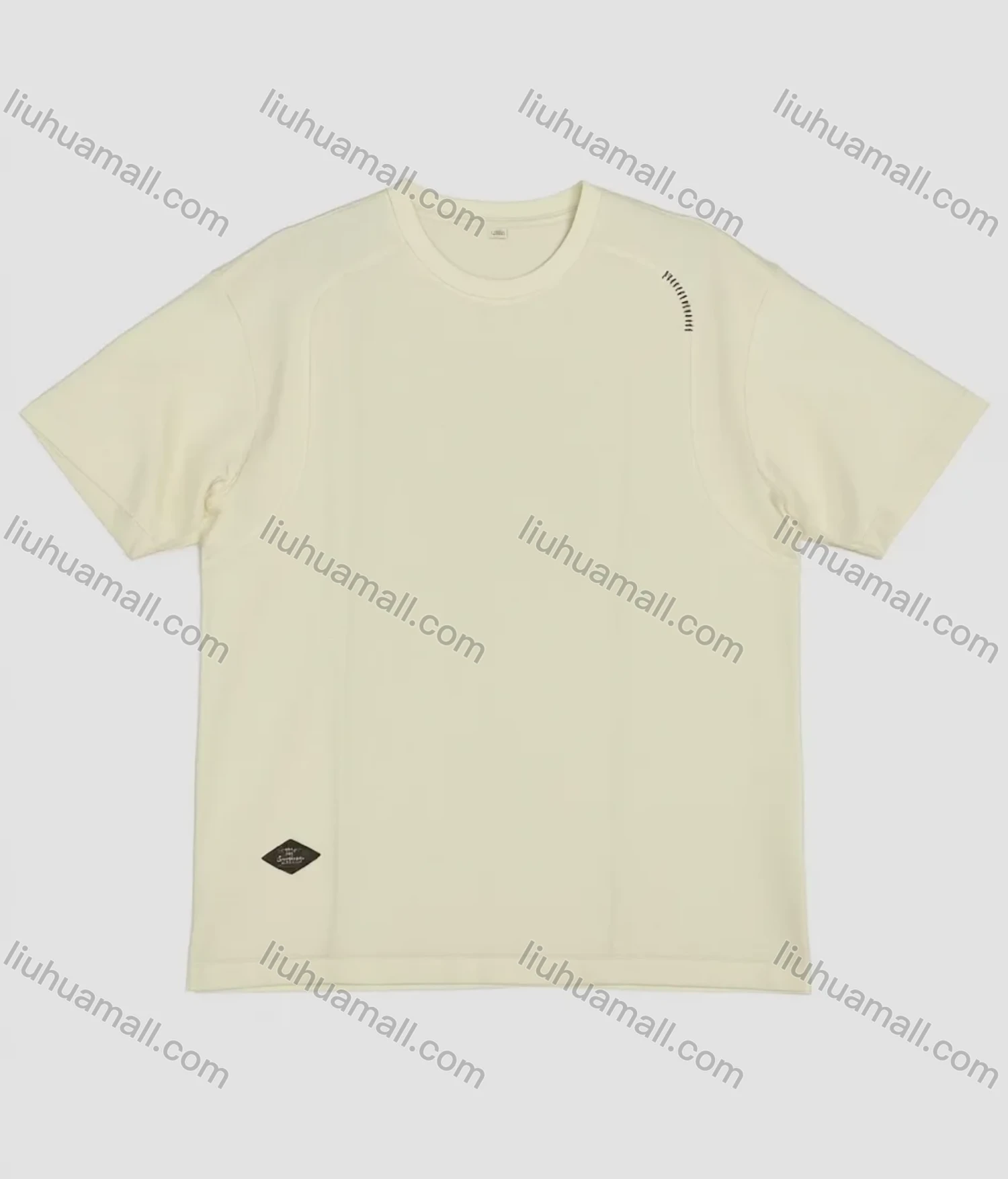 Wholesale Men's Beige T-Shirt Wholesale - Black Shoulder Logo, Soft Cotton, Crew Neck, Slim Fit, Bulk Discounts - Liuhuamall