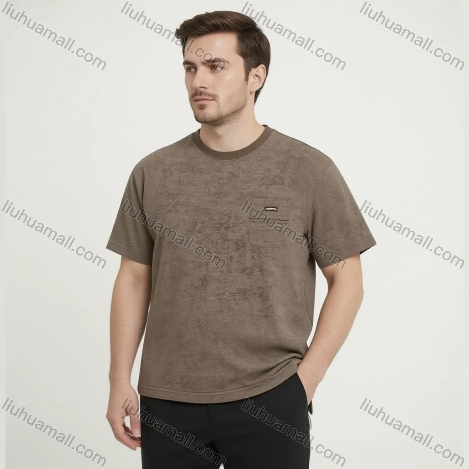 Wholesale Men's Brown Pocket T-Shirt Wholesale - Soft Cotton, Chest Pocket, Small Logo, Casual Fit, Bulk Discounts - Liuhuamall