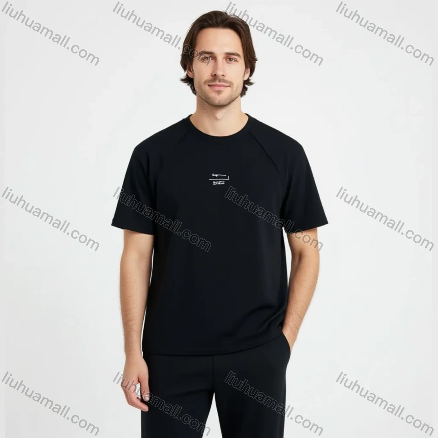 Wholesale Men's Black Logo T-Shirt Wholesale - Premium Cotton, Crew Neck, Chest Print, Slim Fit, Bulk Order Deals - Liuhuamall
