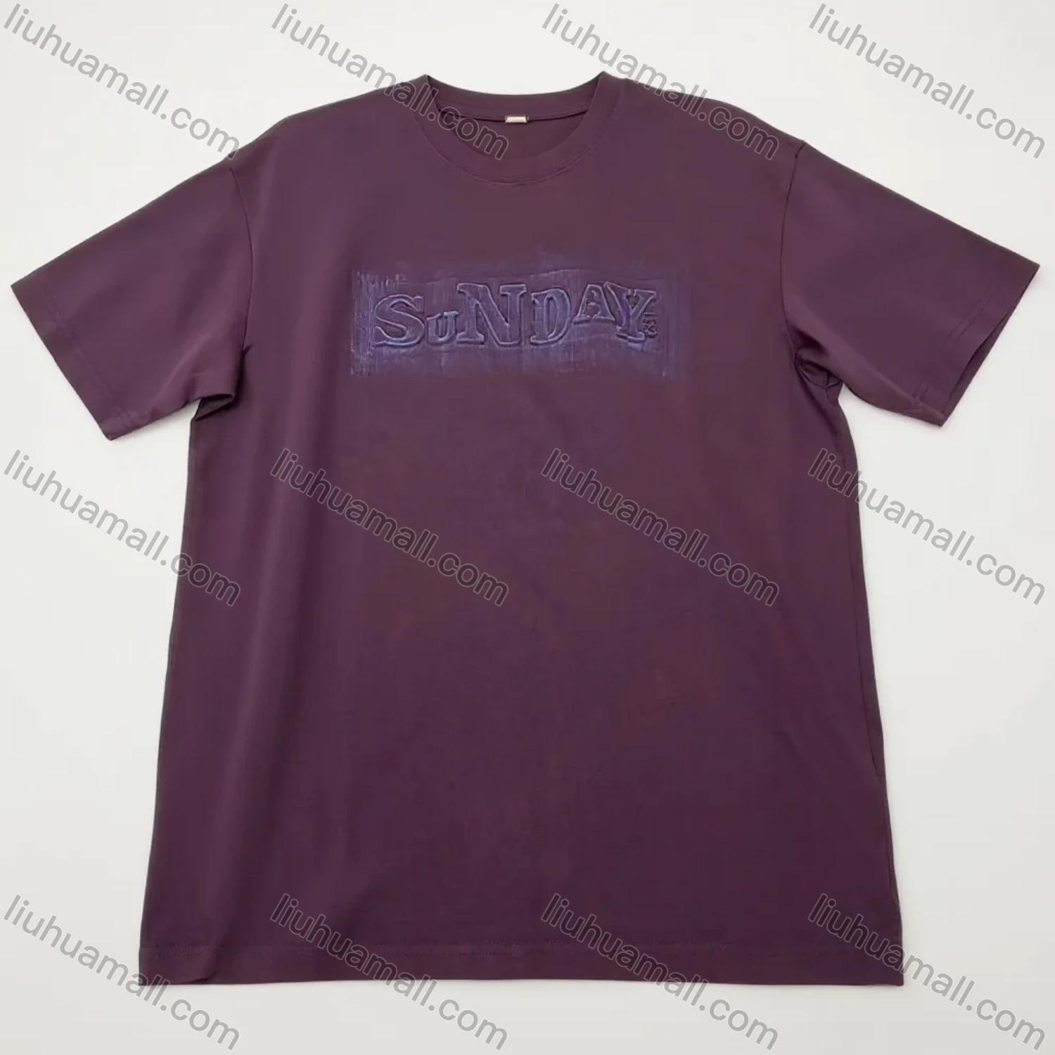Wholesale Men's Purple SuNDAY T-Shirt Wholesale - Vintage Raised Letter Print, Soft Cotton, Short Sleeve, Bulk Discounts - Liuhuamall