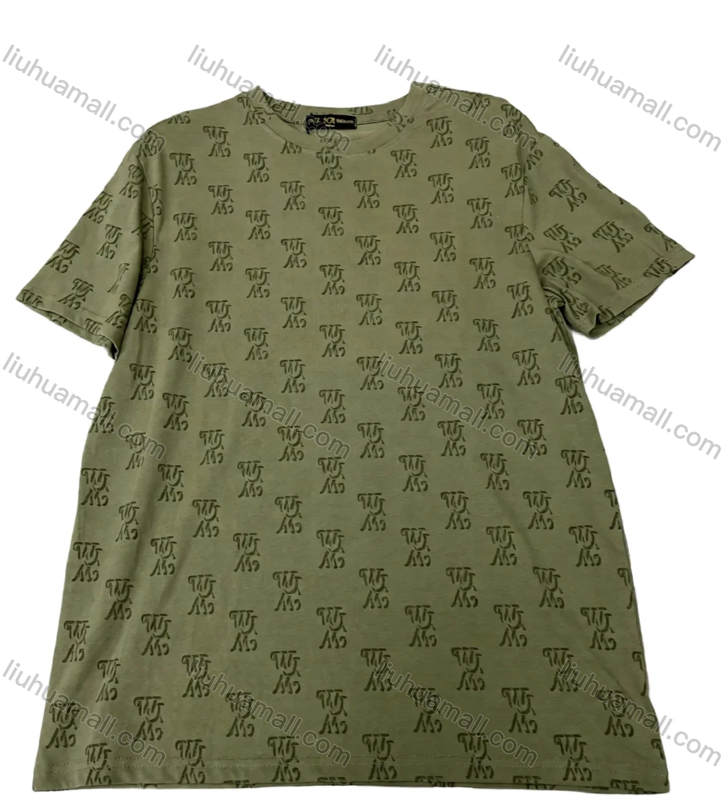 Wholesale men's short - sleeve tee! Olive green base, covered in unique dark patterns. Made of soft, comfy fabric. Ideal - Liuhuamall