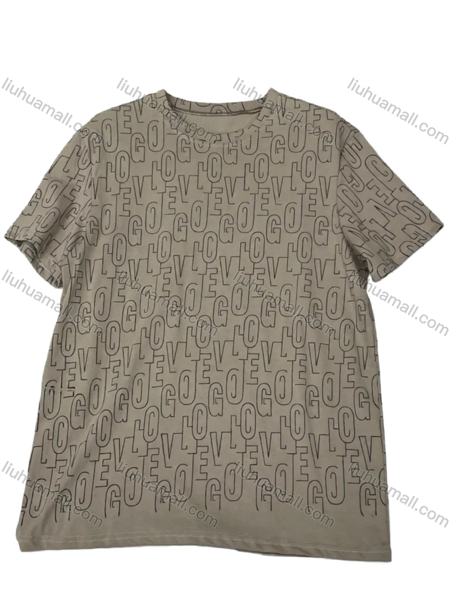 Wholesale Men's Lt. Gray Alphanumeric Print Crew Neck Tee - Loose Fit, Soft Breathable, Trendy Bulk Order - Liuhuamall