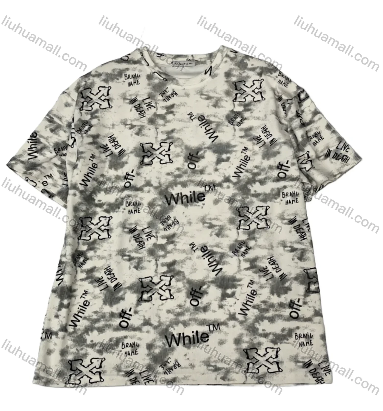 Wholesale Men's White Short Sleeve Tee - All - Over Alphabet Print, Loose Fit, Lightweight & Breathable, Bulk Order! - Liuhuamall