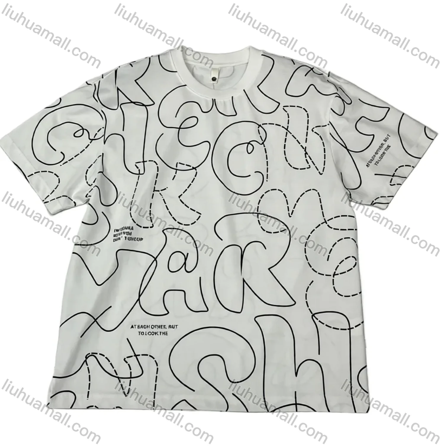 Wholesale Men's White Loose Fit Tee - Bold Black Line Art & Abstract Prints, Breathable Cotton, Bulk Buy! - Liuhuamall