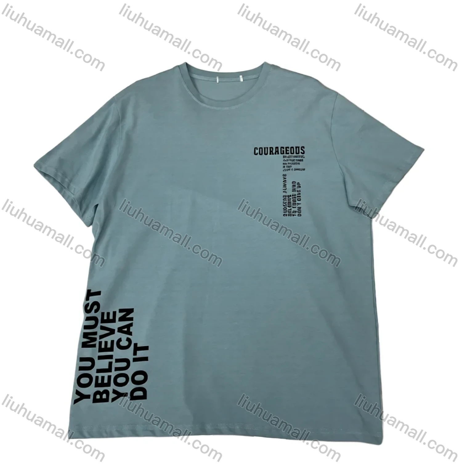 Wholesale Men's Light Blue Loose Tee – Bold Motivational Quotes, Soft Cotton, Trendy Streetwear, Bulk Order - Liuhuamall