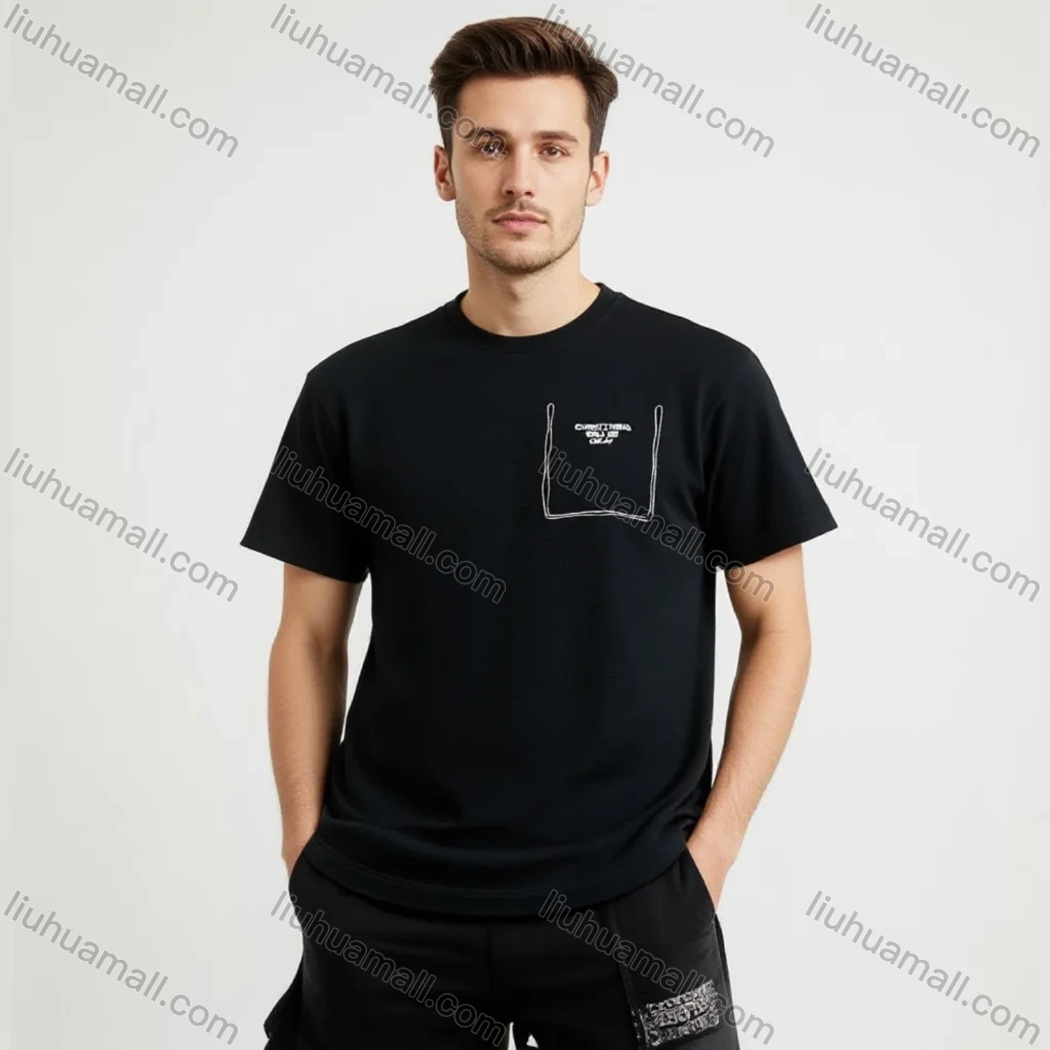 Wholesale Men's Tee - 'EVERYTHING OKAY' Pocket Design, Minimalist Casual Bulk Deals! - Liuhuamall
