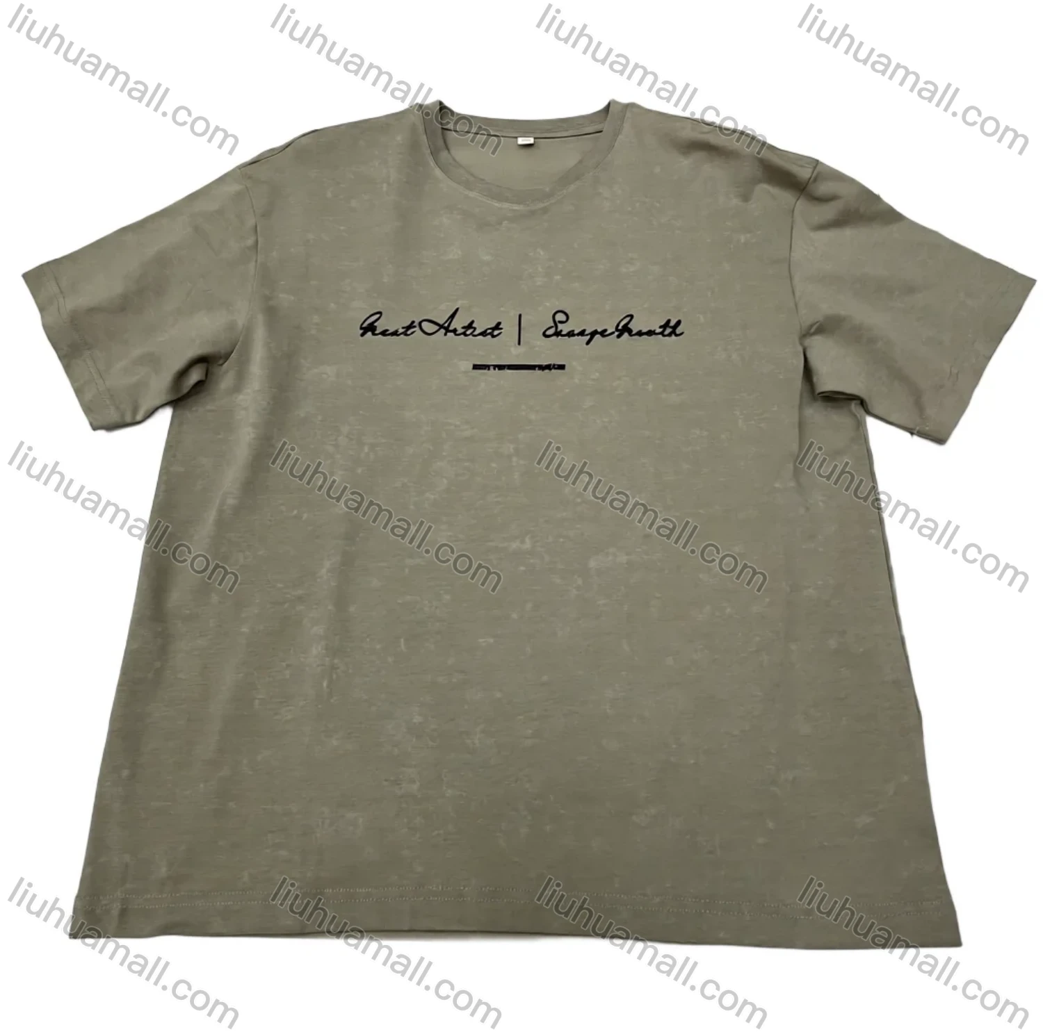 Wholesale Men's Olive Brown Tee - 'Great Artist | Encourage Growth' Print, Minimalist Casual Bulk Deals - Liuhuamall
