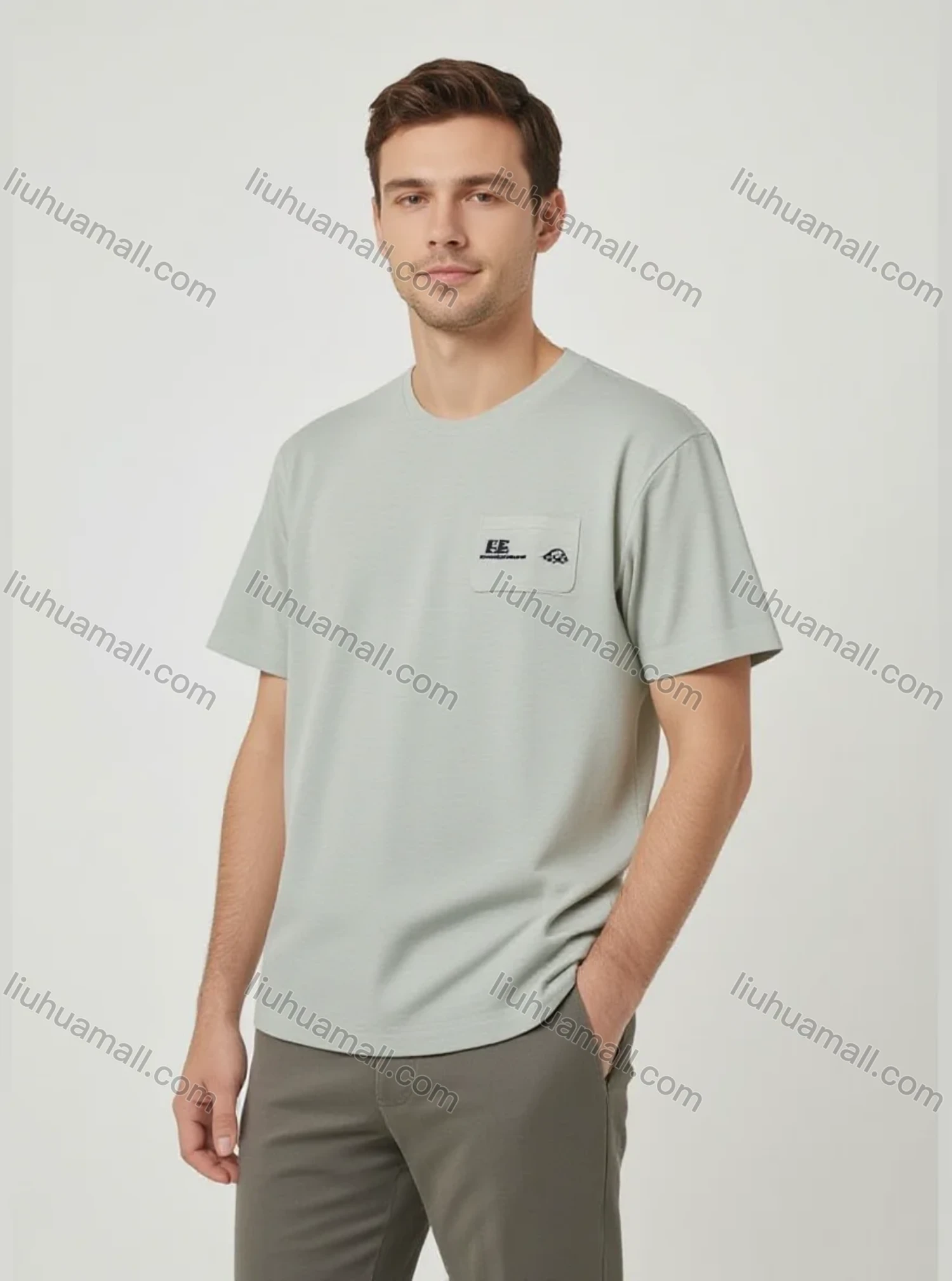 Wholesale Men's Pure White Short Sleeve Tee - Left Chest Pocket w/Text, Minimalist Modern Streetwear Bulk Order - Liuhuamall