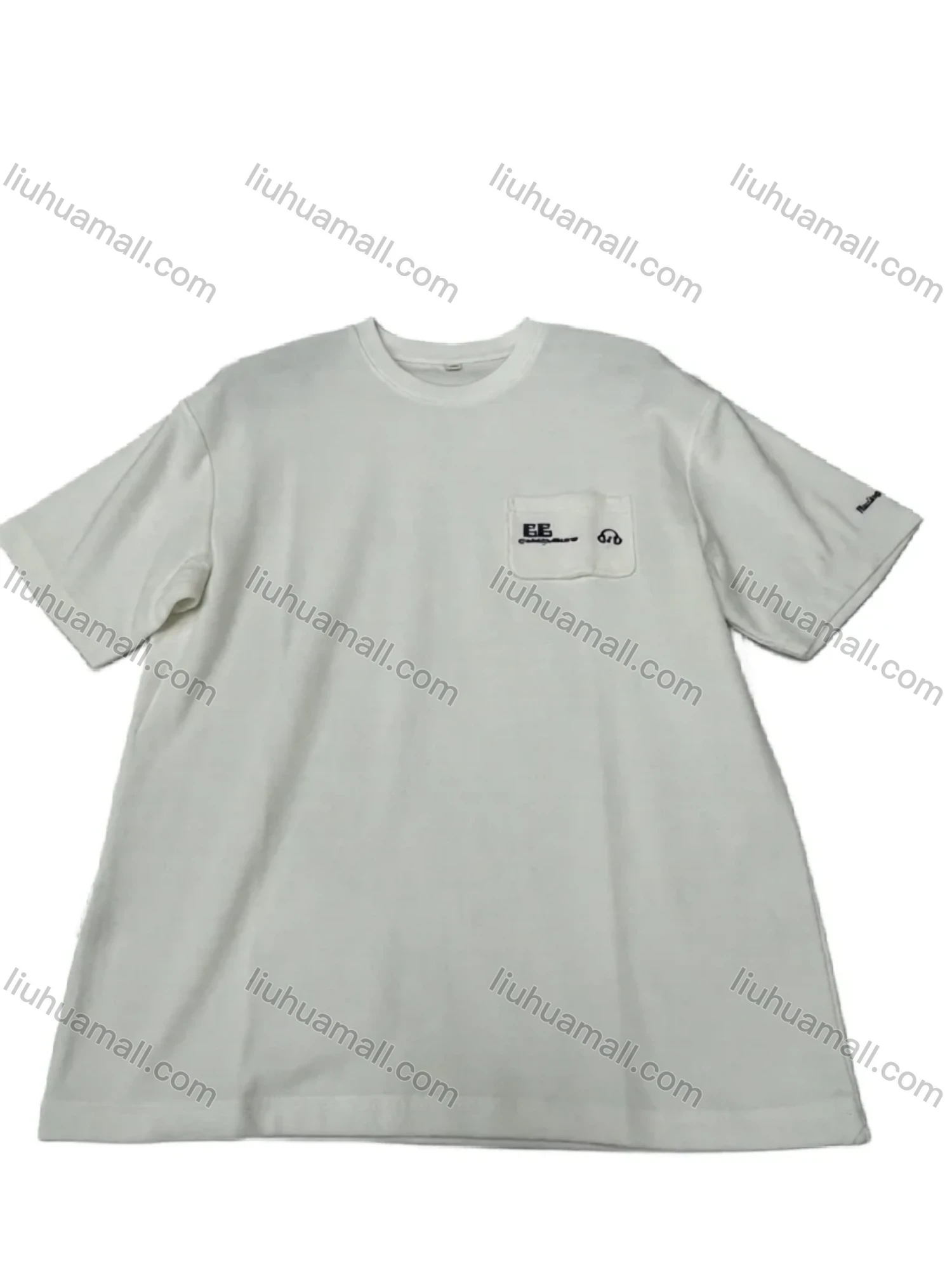 Wholesale Men's Pure White Short Sleeve Tee - Left Chest Pocket w/Text, Minimalist Modern Streetwear Bulk Order - Liuhuamall