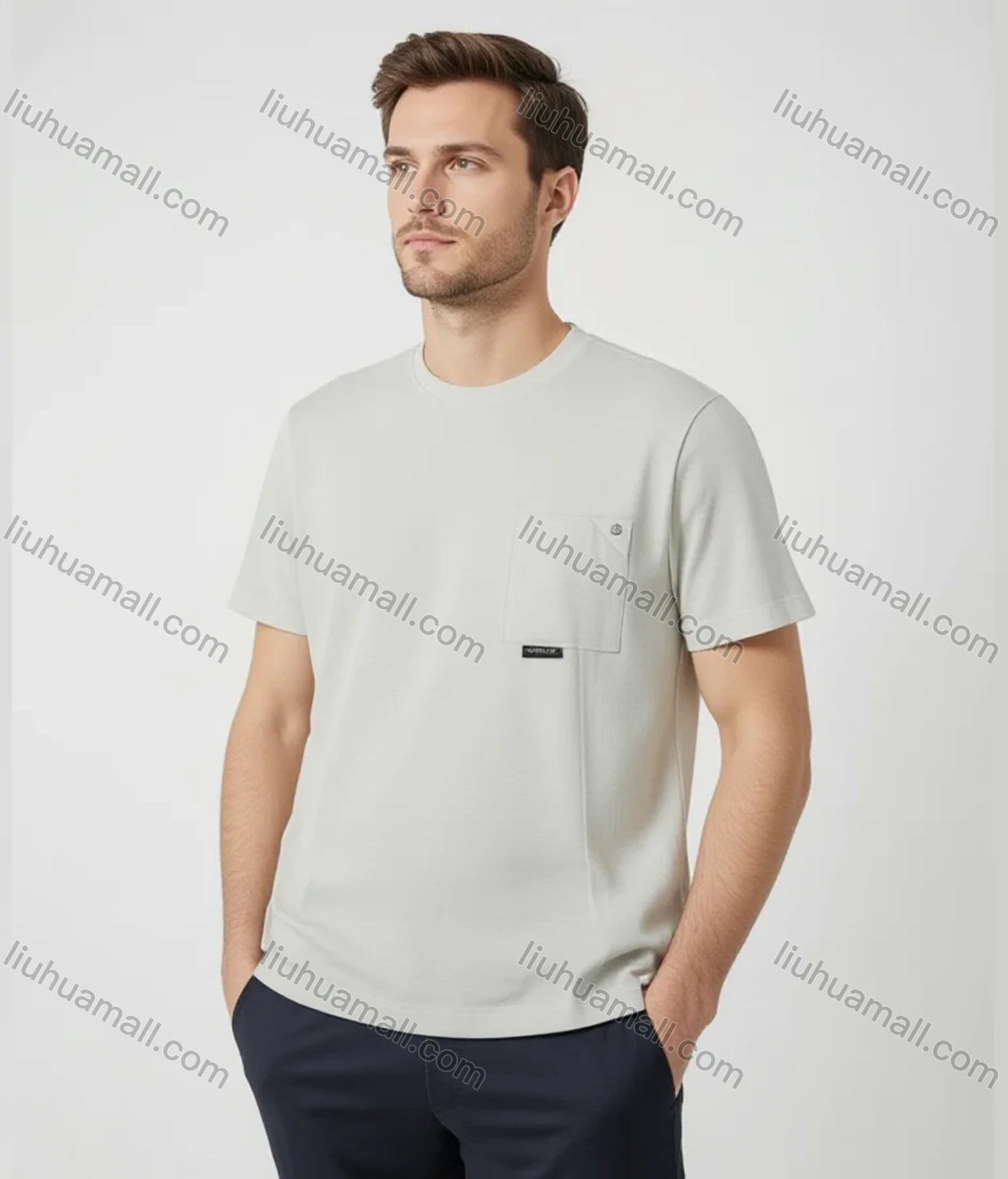 Wholesale Men's Pure White Short Sleeve Tee - Left Chest Pocket w/ Minimalist Modern Streetwear Bulk Order - Liuhuamall