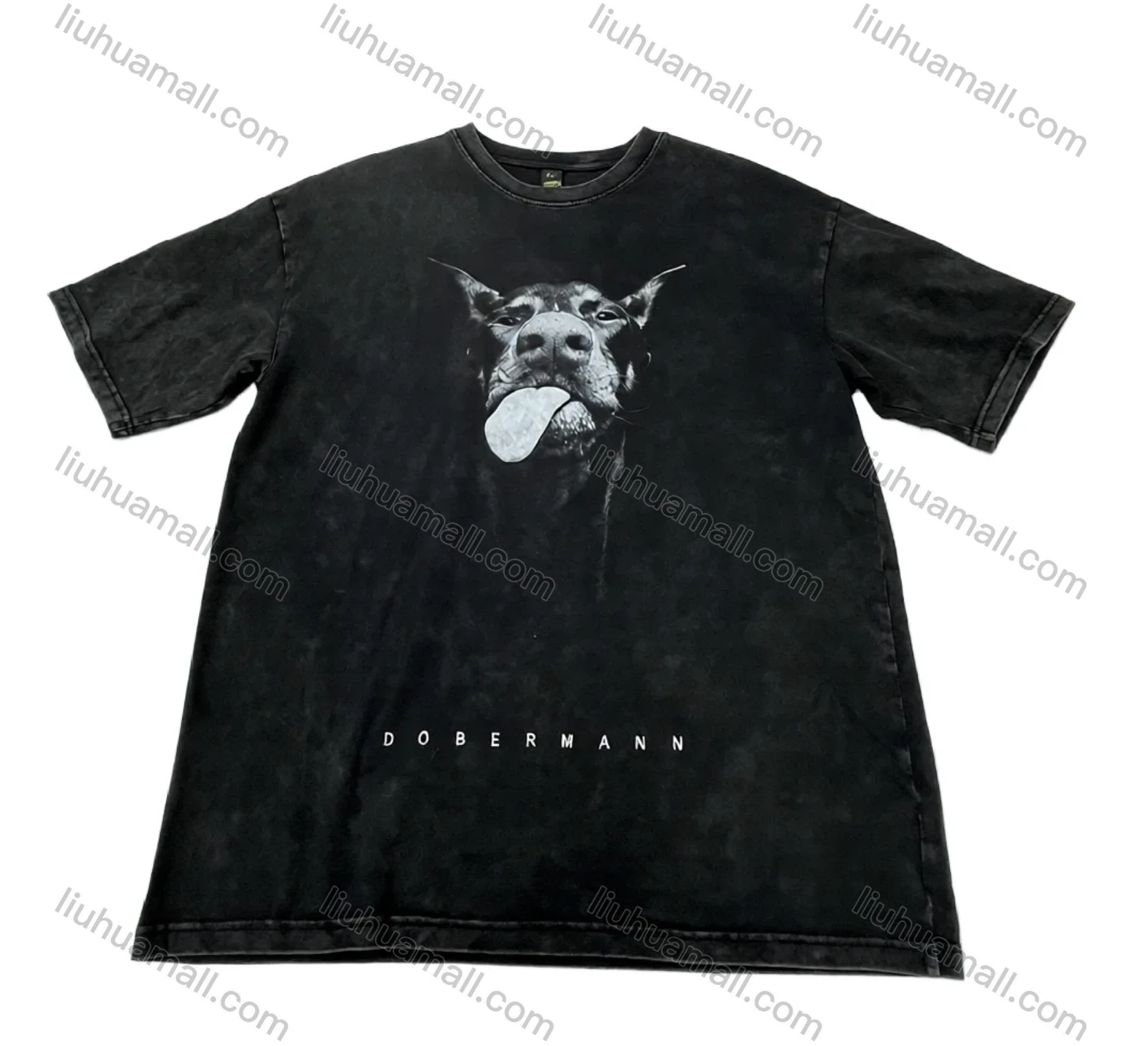 Wholesale Men's Black Tee – 'DOBERMANN' Print w/ Dog Graphic, Minimalist Casual Bulk Deals! - Liuhuamall
