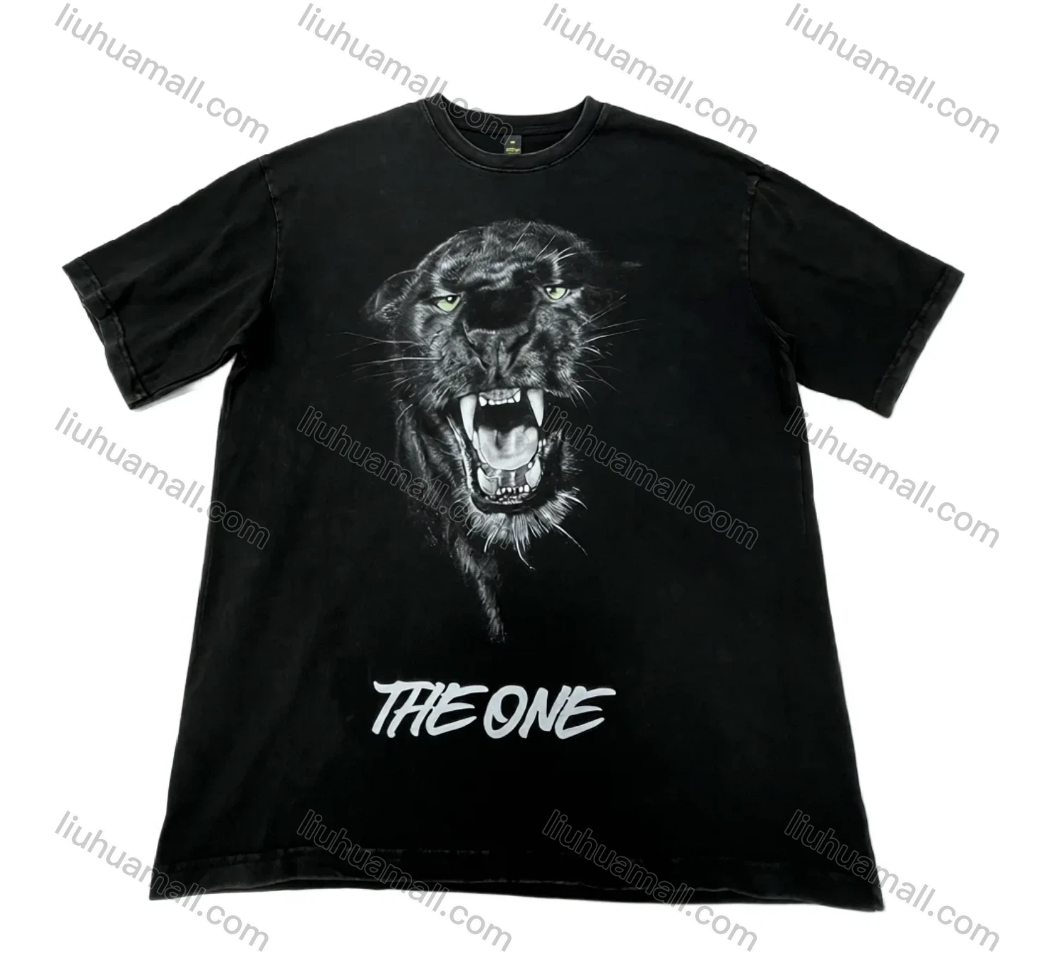 Wholesale Men's Solid Black Short Sleeve Tee – Ferocious Panther & 'THE ONE' Print, Minimalist Streetwear Bulk Order - Liuhuamall