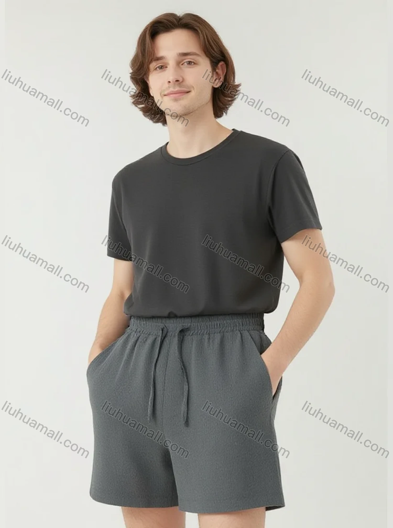 Wholesale Men's Solid Gray Casual Shorts – Lightweight Breathable Drawstring Waist, Business & Leisure Bulk Deals - Liuhuamall