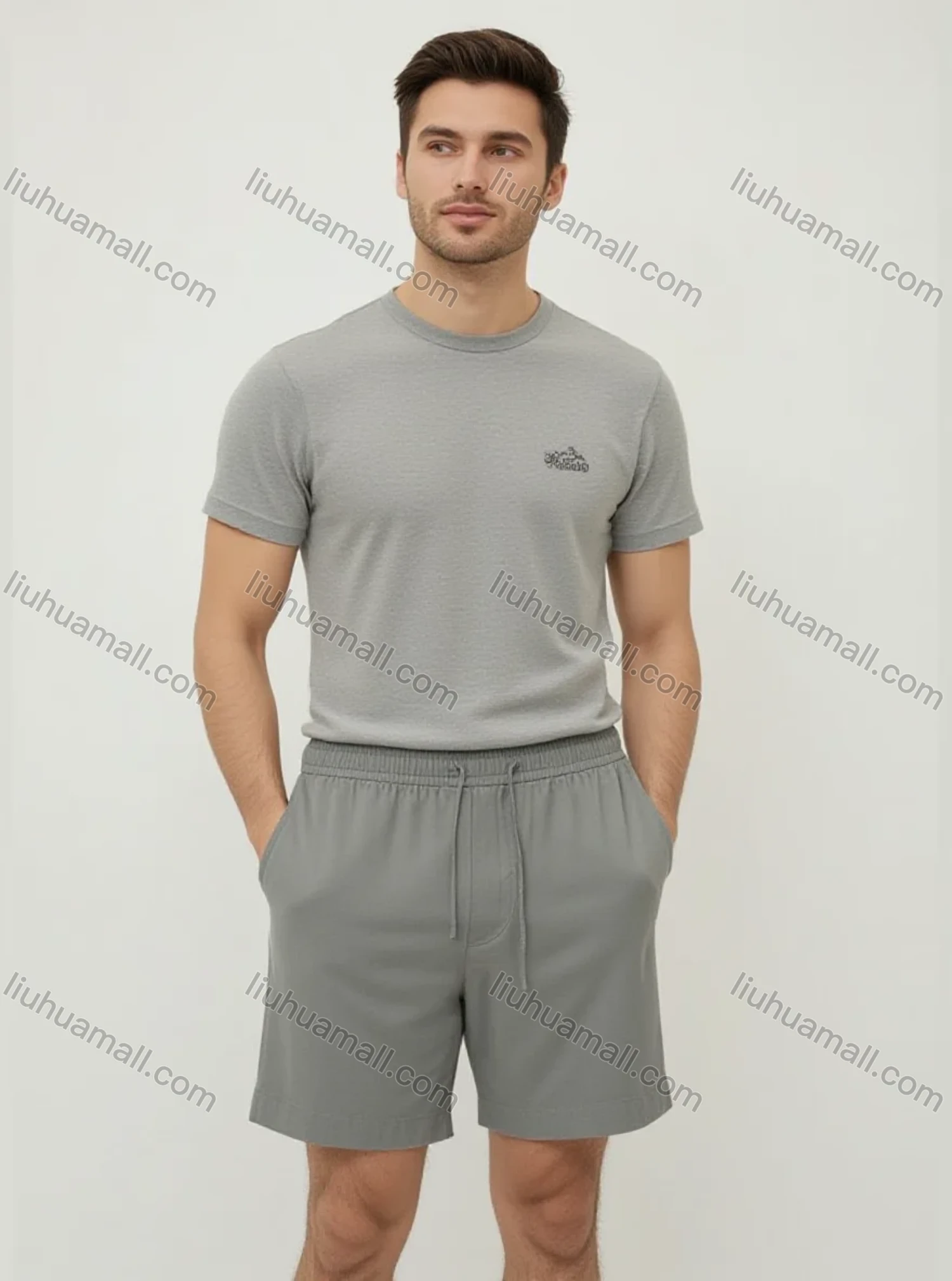 Wholesale Men's Light Gray Casual Shorts – Elastic Waistband, Loose Fit, Breathable Fabric Bulk Order - Liuhuamall
