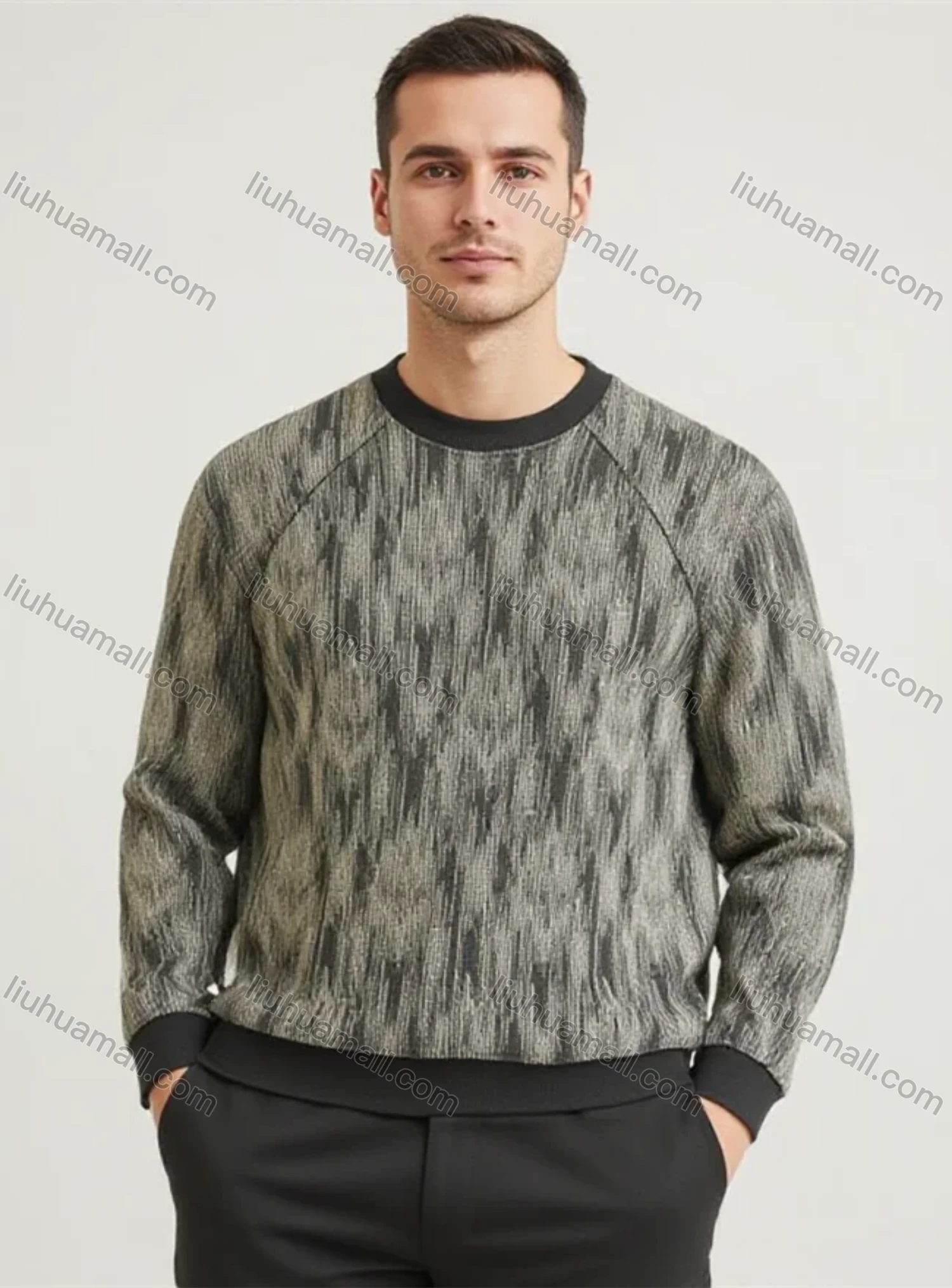 Wholesale Men's Dark Gray & Beige Long - Sleeve Sweatshirt – Vertical Stripes, Soft Fabric Bulk Order - Liuhuamall