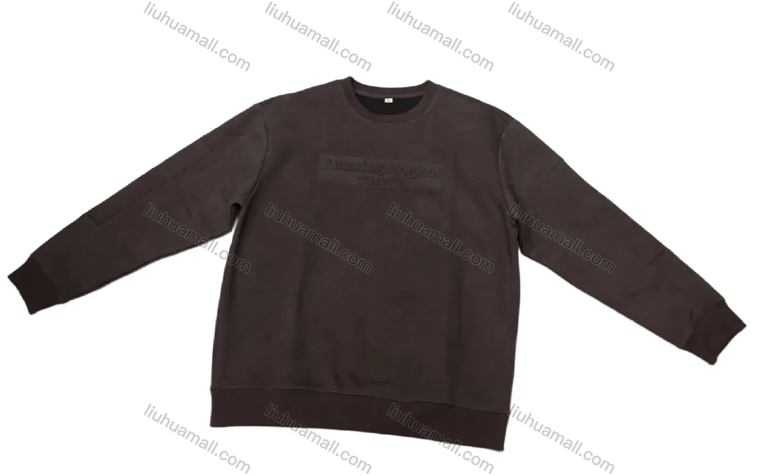 Wholesale Dark Brown Long Sleeve Crew Neck Sweatshirt "Amazing Magical THEYOUTH" Embossed Soft Casual Top - Liuhuamall
