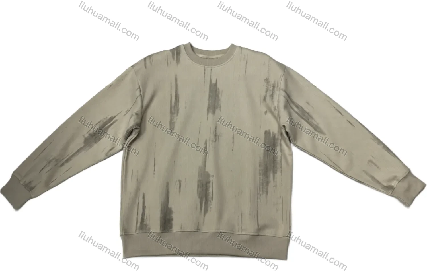 Wholesale Light Beige Long Sleeve Crewneck Sweatshirt - Brush Stroke Design Trendy Streetwear Top Bulk Buy - Liuhuamall