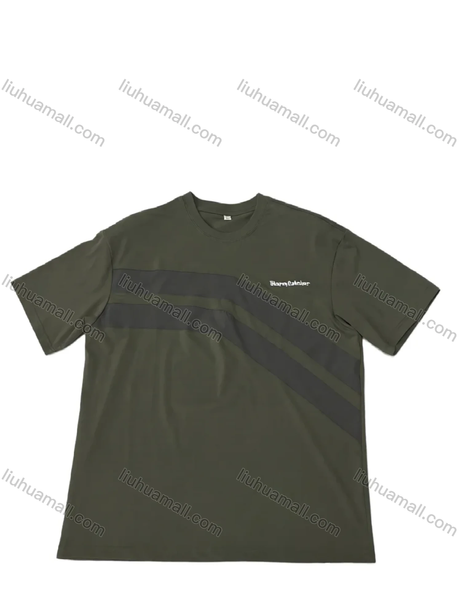 Wholesale Stylish Military - Green T - Shirt w/Diag Stripes! Loose, Durable for Resale/Bulk Order Now - Liuhuamall