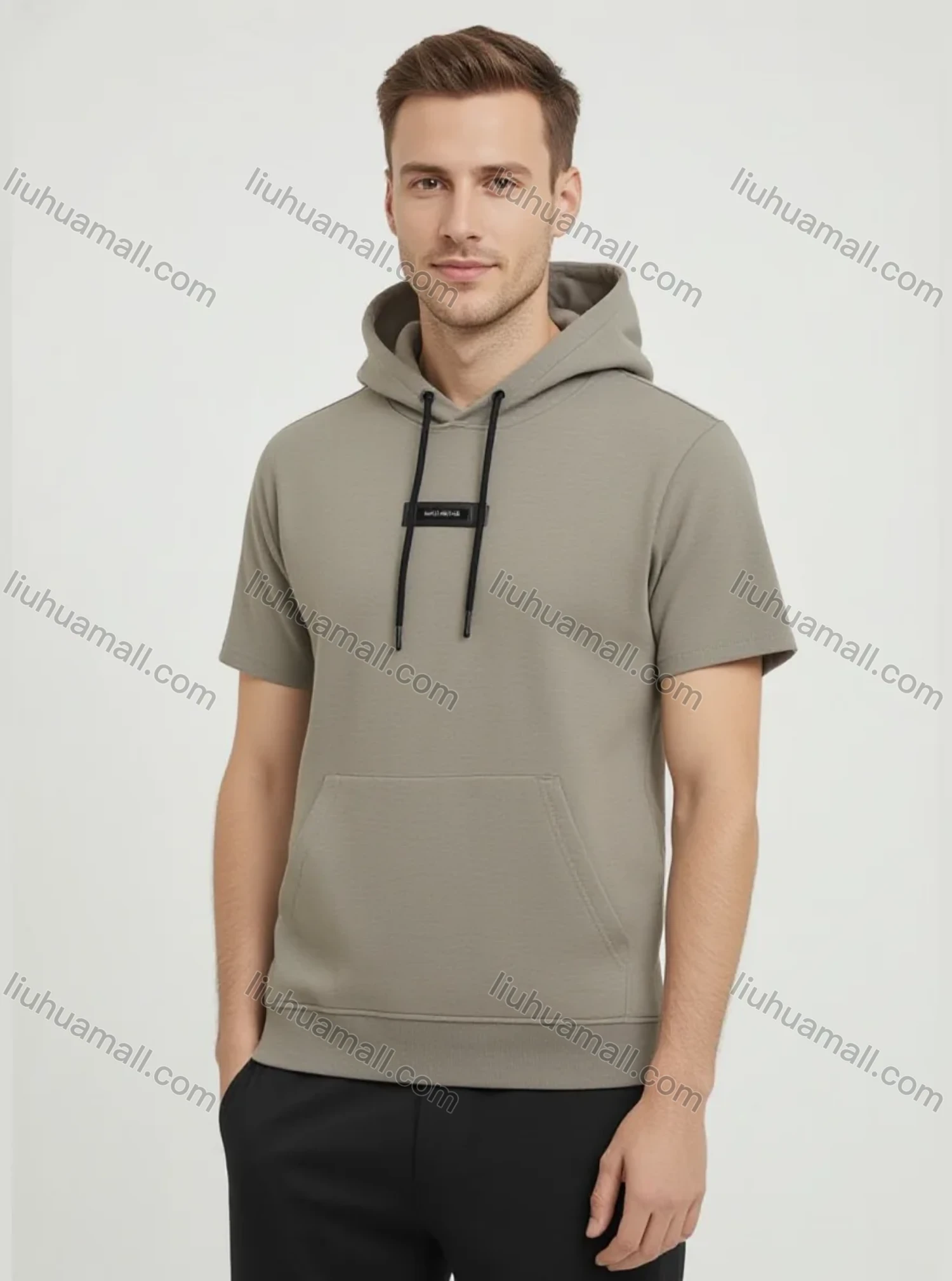 Wholesale Light KhakiHooded Sweatshirt w/ Drw Strp & Pockets! Soft Fabric, Loose Fit for Men's Casual/Bulk Order - Liuhuamall