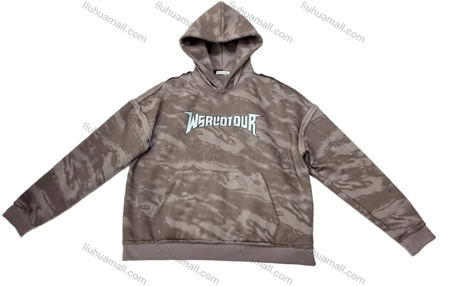 Wholesale Brown Long Sleeve Hoodie w/ Abstract Pattern, Chest Pocket & Drawstring Hood. Minimalist Streetwear - Liuhuamall