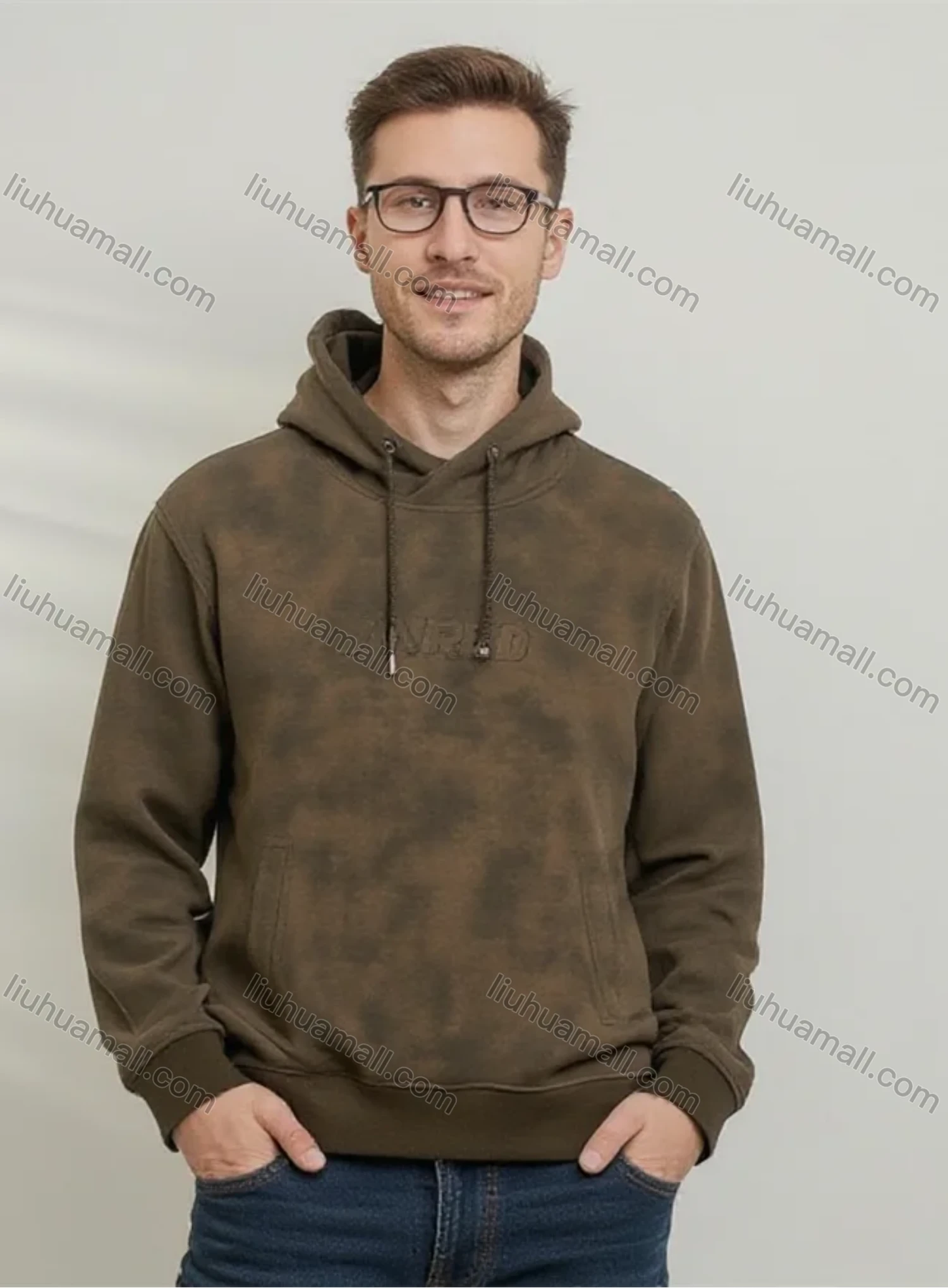 Wholesale Brown Long Sleeve Hoodie w/ Abstract Art Print & Drawstring Hood. Minimalist Streetwear - Liuhuamall