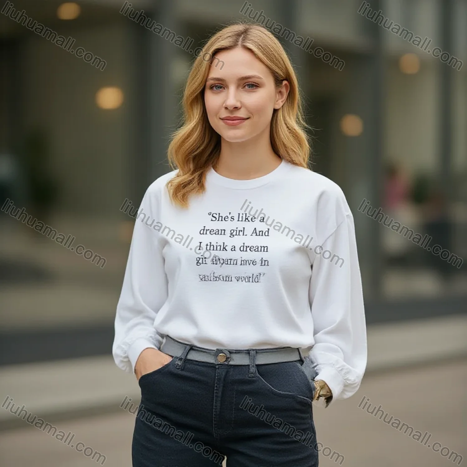 Wholesale Women's White Long Sleeve Sweatshirt w/ Black Graphic Quote - Bulk Order Discount - Liuhuamall