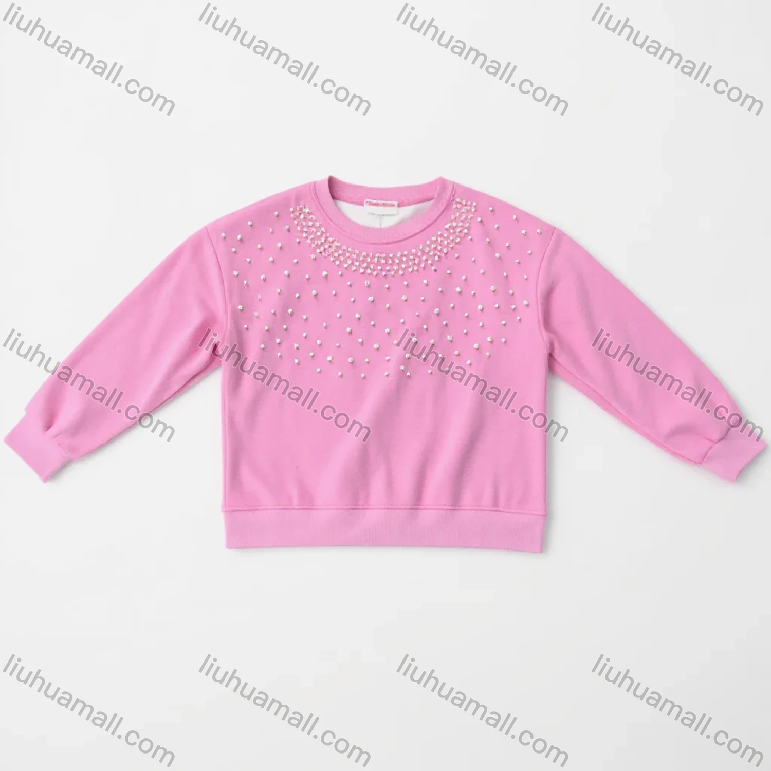 Wholesale Women's Pink Pearl - Embellished Sweatshirt, Loose Casual Top w/ Soft Knit for Bulk Order - Liuhuamall