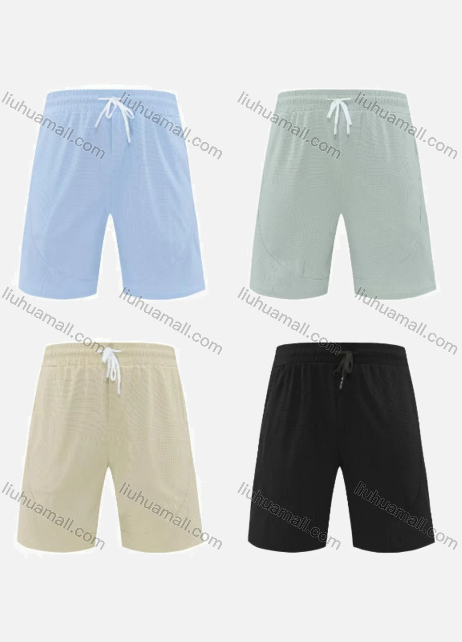 Wholesale Men's Casual Plain Vacation Beach Drawstring Shorts MK24508# - Liuhuamall