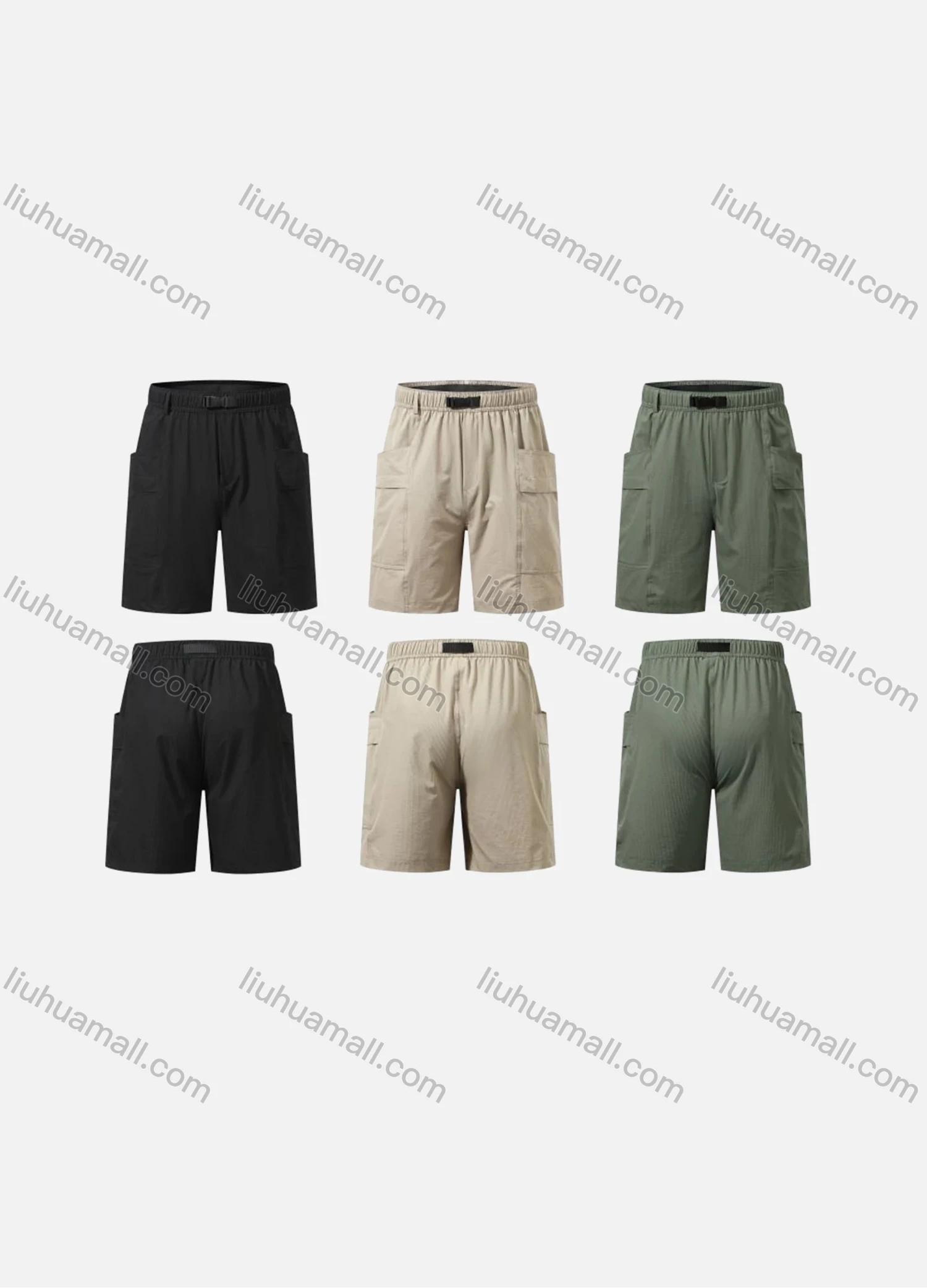 Wholesale Men's Plain Elastic Waist Casual Cargo Shorts MK25516# - Liuhuamall