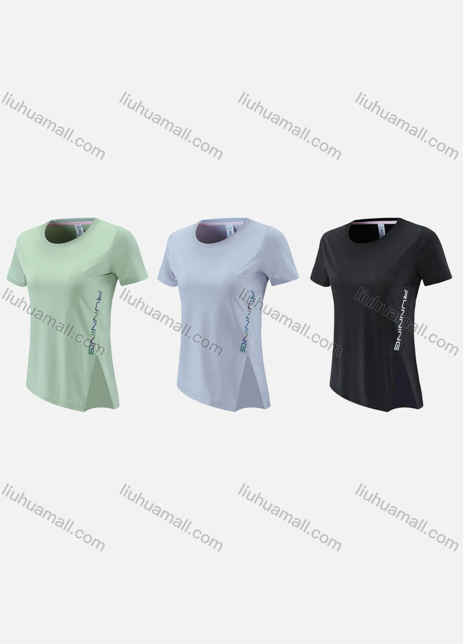 Wholesale Women's Sporty Round Neck Short Sleeve Quick Dry High Stretch Sport Slit T-shirt WT21619# - Liuhuamall