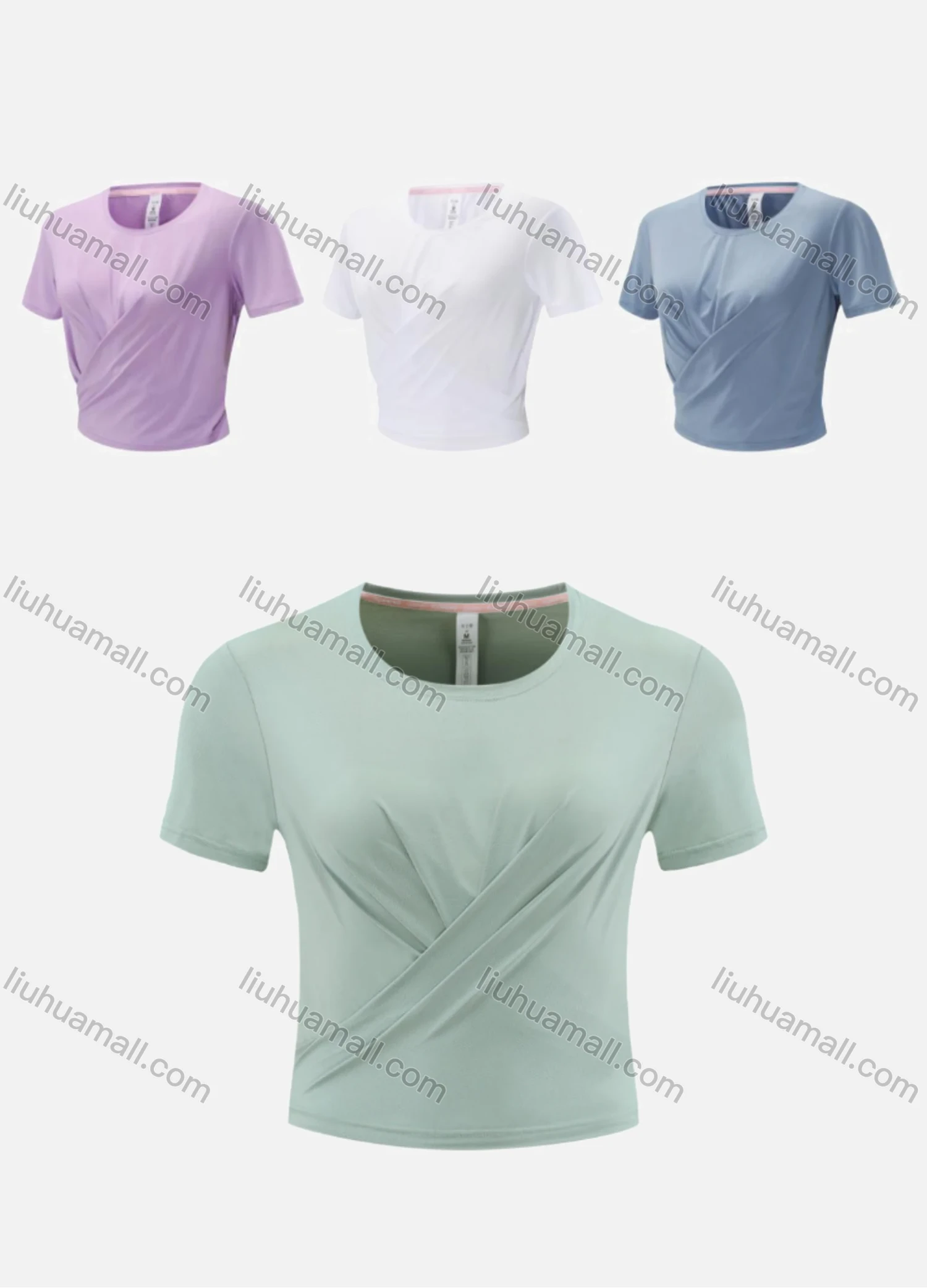 Wholesale Women's Sporty Round Neck Short Sleeve Quick Dry High Stretch Sport Bandage Crop T-shirt WT23207# - Liuhuamall