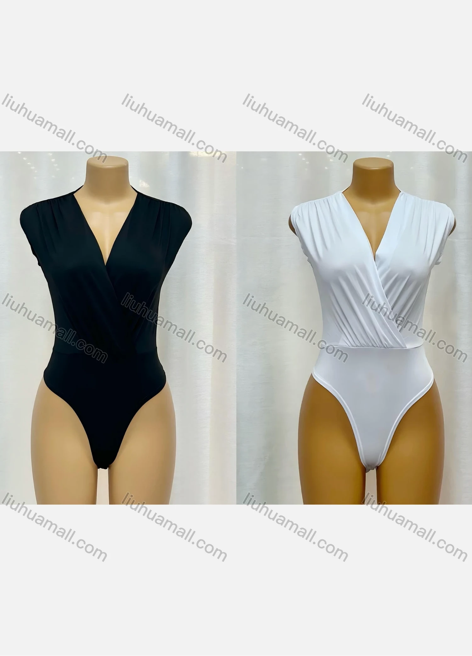 Wholesale Women's Fashion Milk Silk Wrap V Neck Unisize Plain Sleeveless Bodysuit 10942# - Liuhuamall