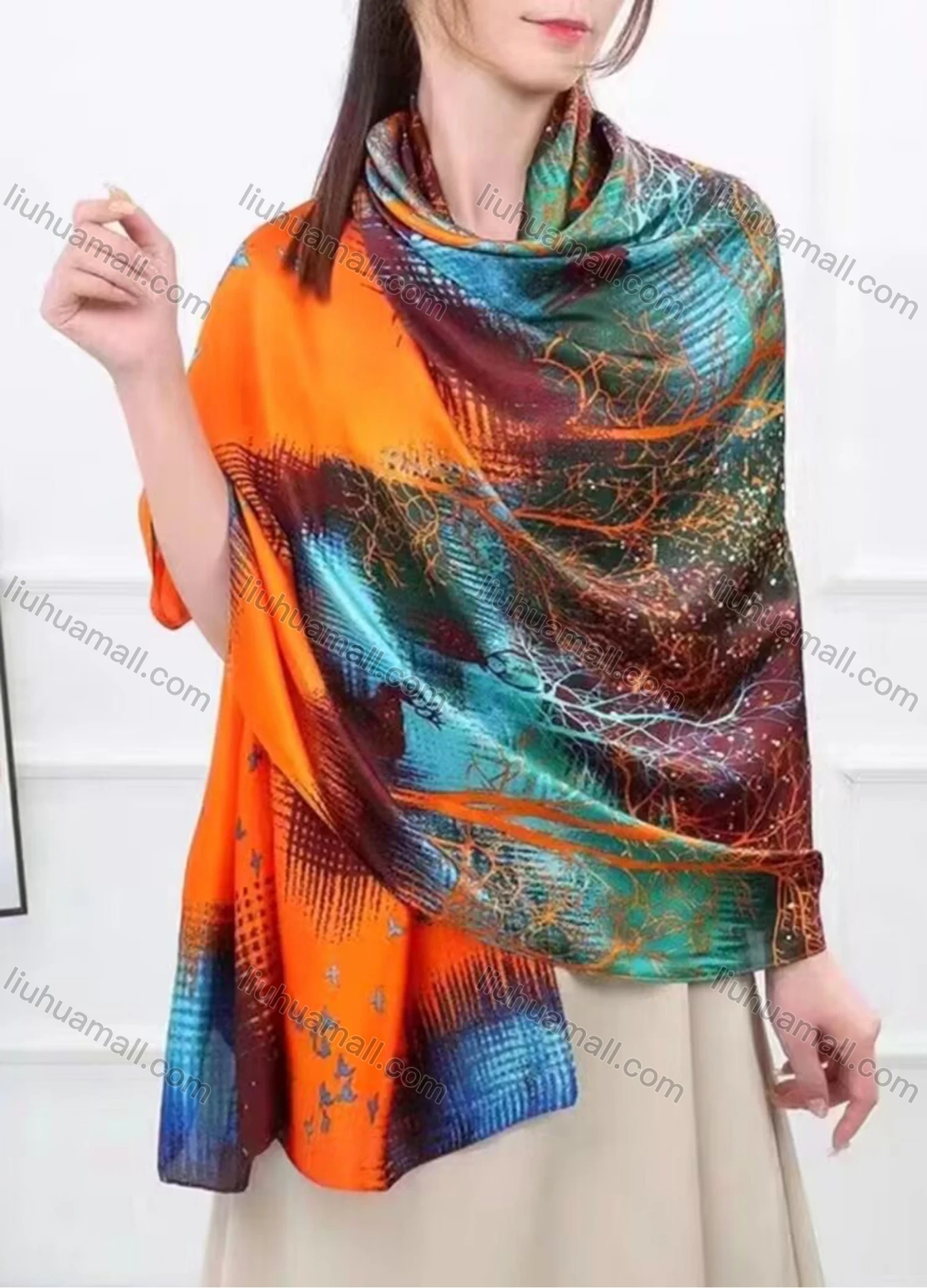 Wholesale Custom Design Chiffon Silk Scarf for Women Shawls Wraps Long Hijabs Luxury Brand Floral Printed Scarf - Liuhuamall