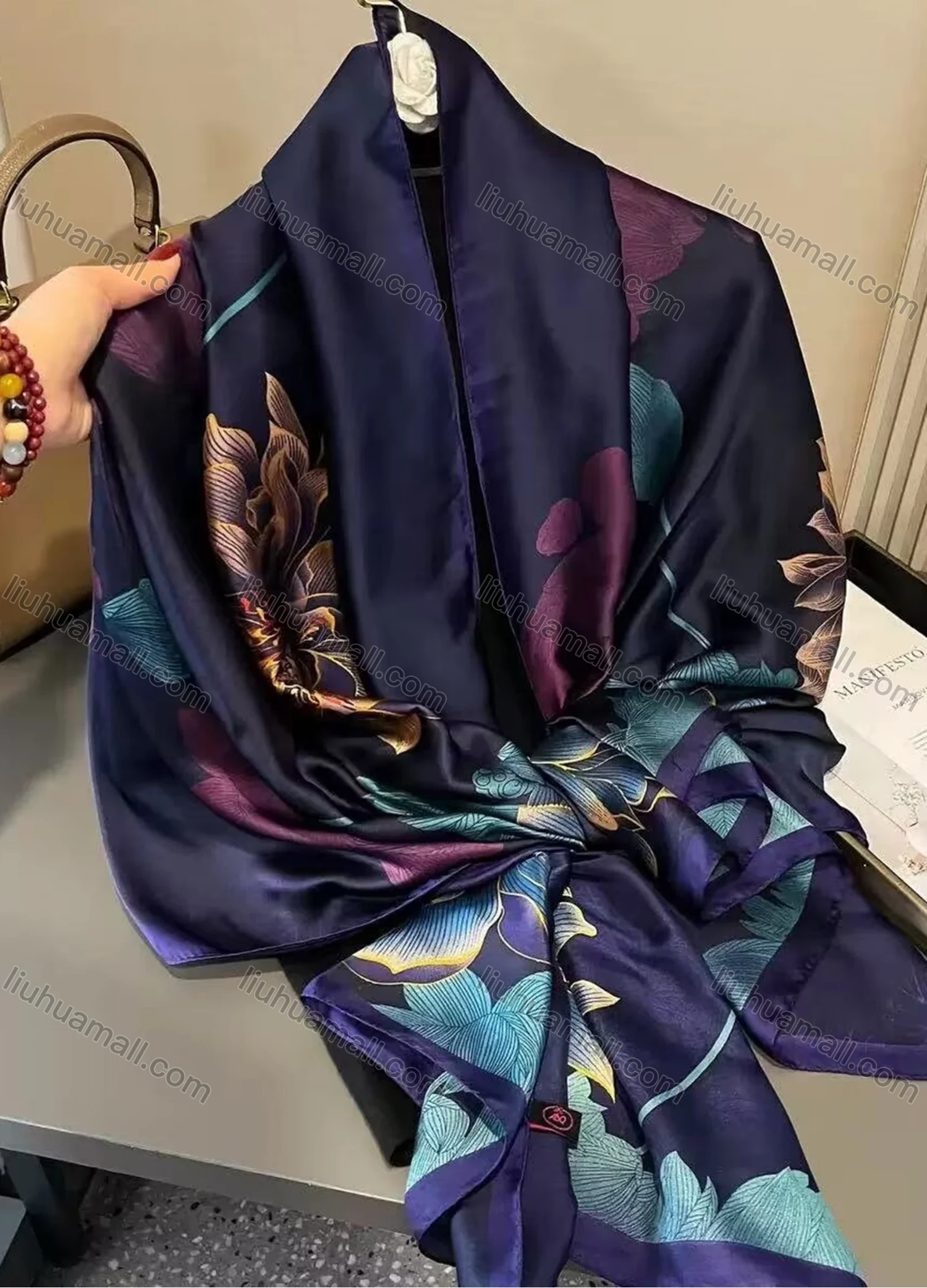 Wholesale Custom Design Chiffon Silk Scarf for Women Shawls Wraps Long Hijabs Luxury Brand Floral Printed Scarf - Liuhuamall